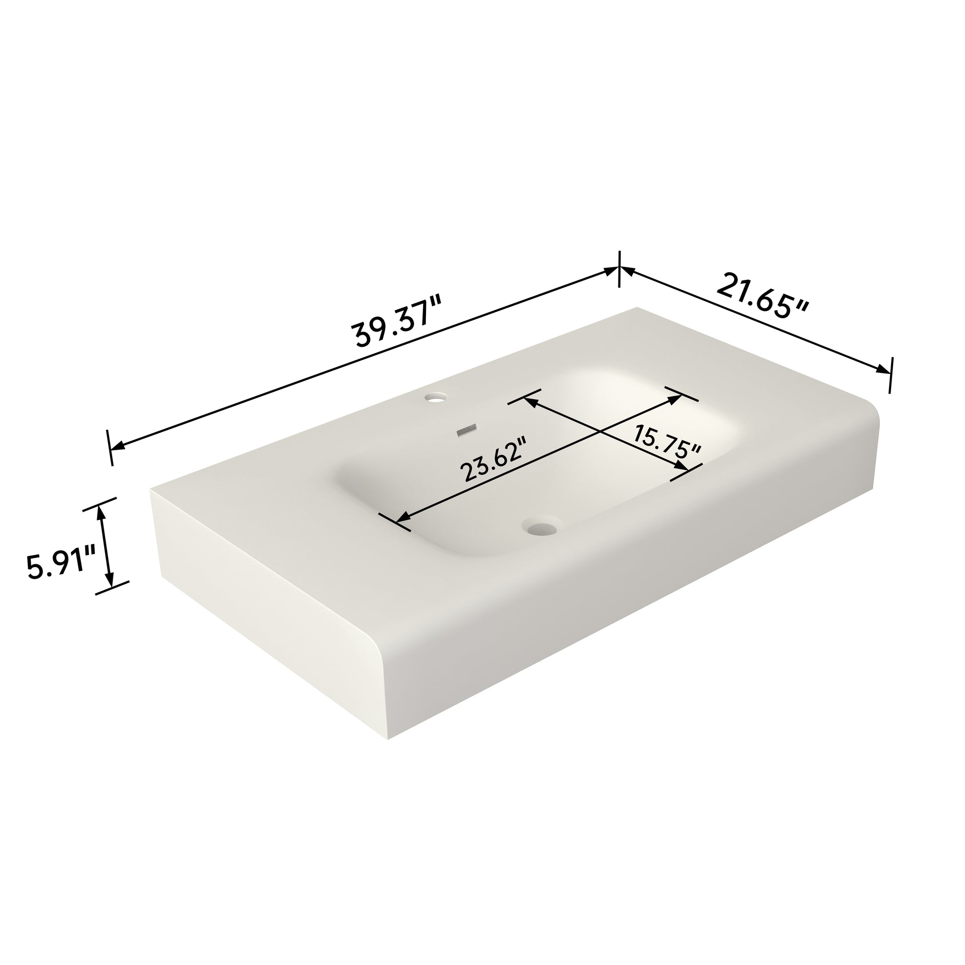 39.37-inch Wall-Mount Solid Surface Bathroom Sink in Matte White