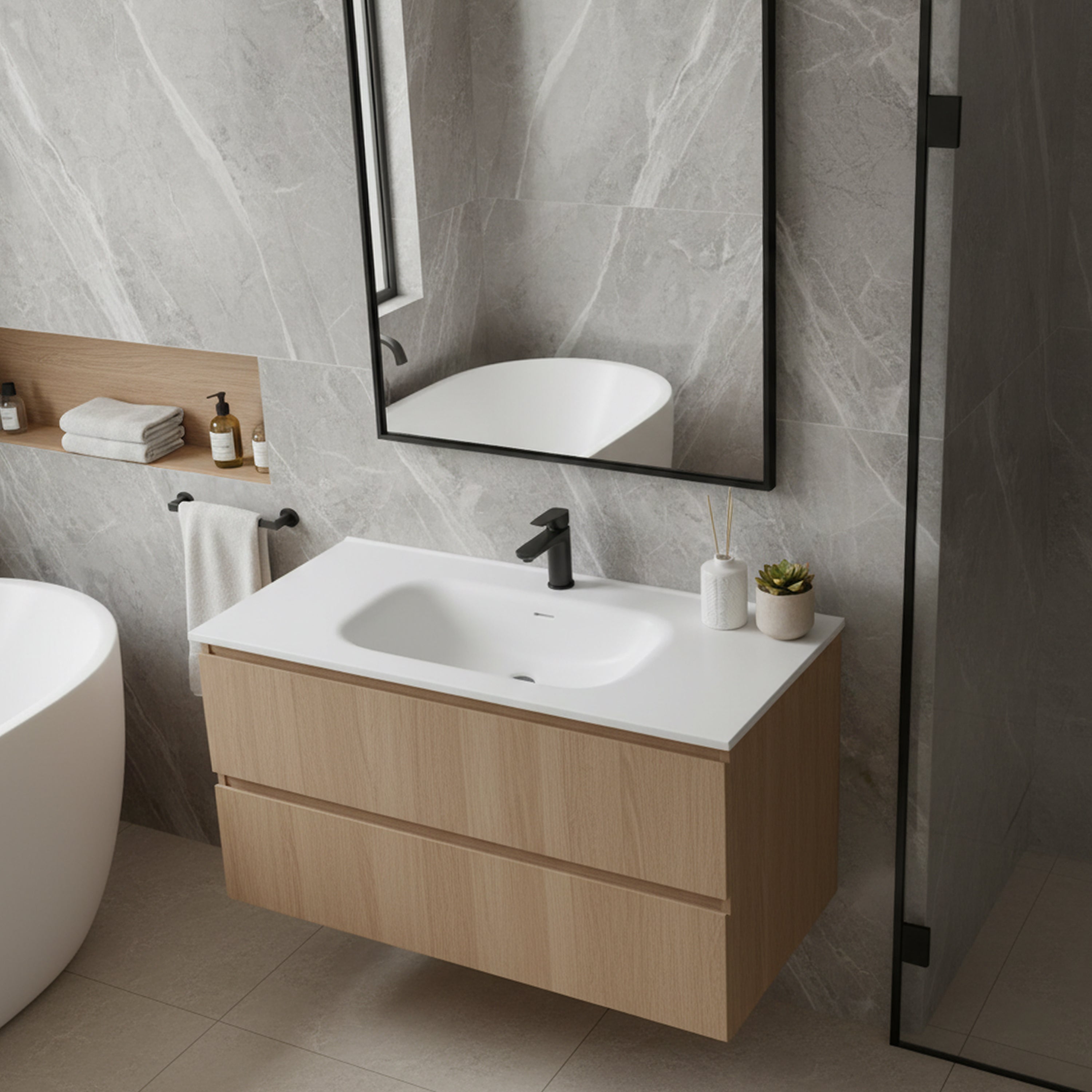 39.37" Matte White Solid Surface Vanity Top with Single Faucet Hole