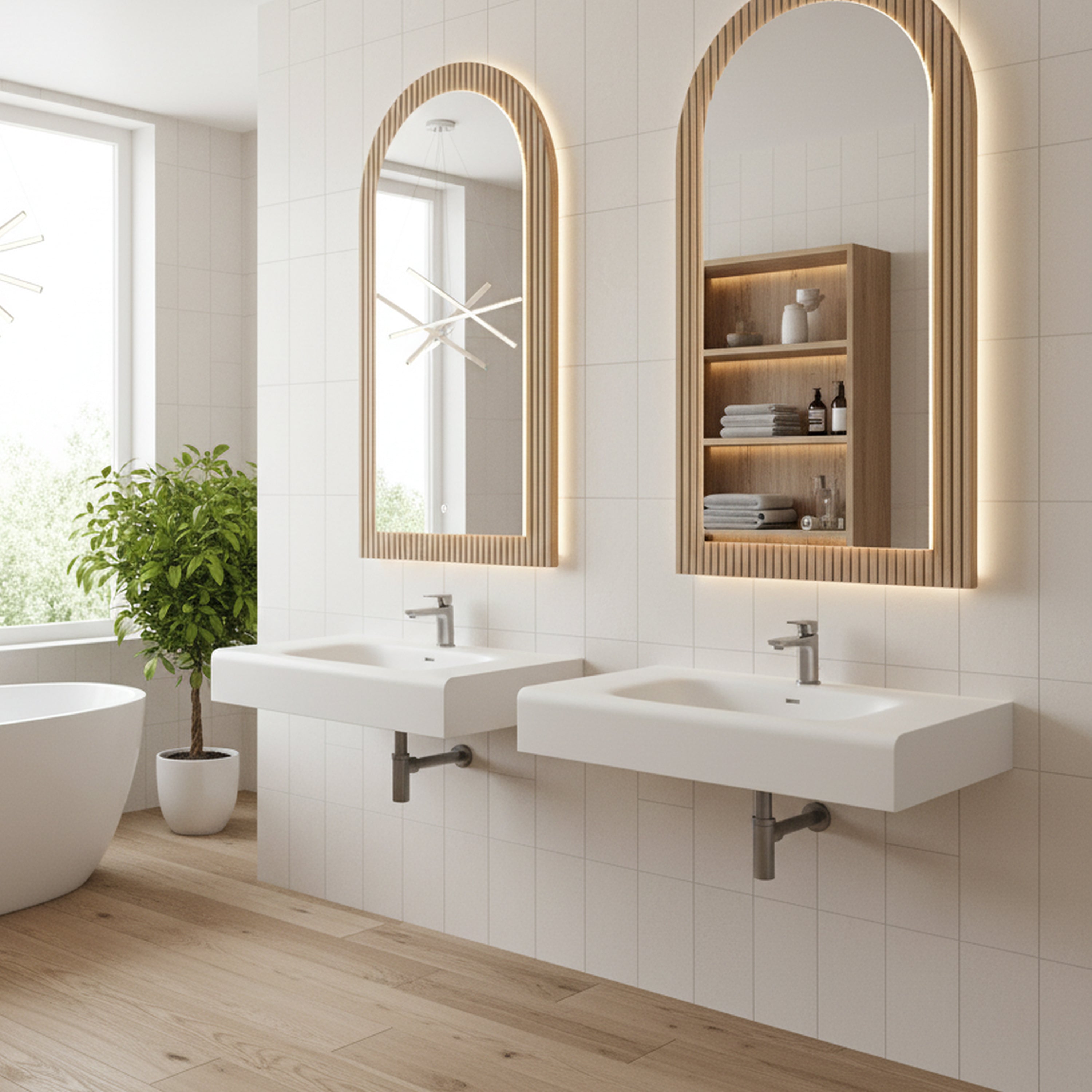 39.37" Wall-Mount Solid Surface Bathroom Sink in Matte White
