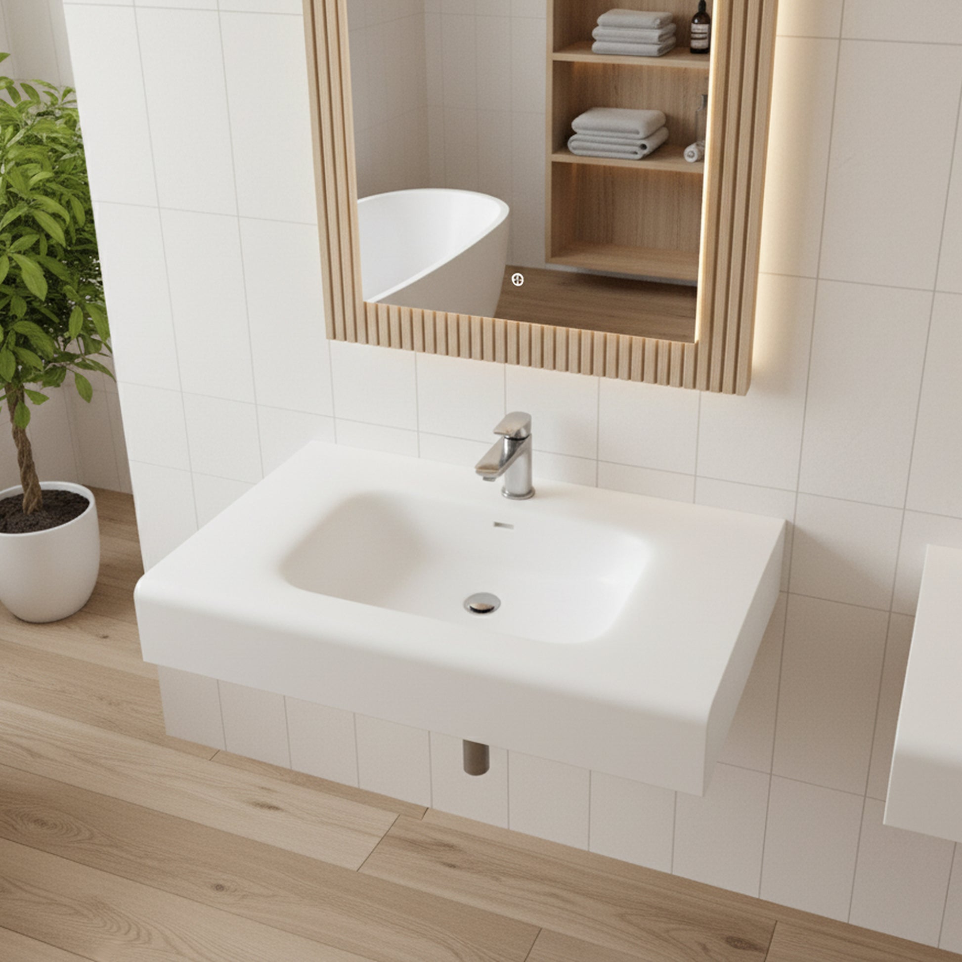 39.37" Wall-Mount Solid Surface Bathroom Sink in Matte White