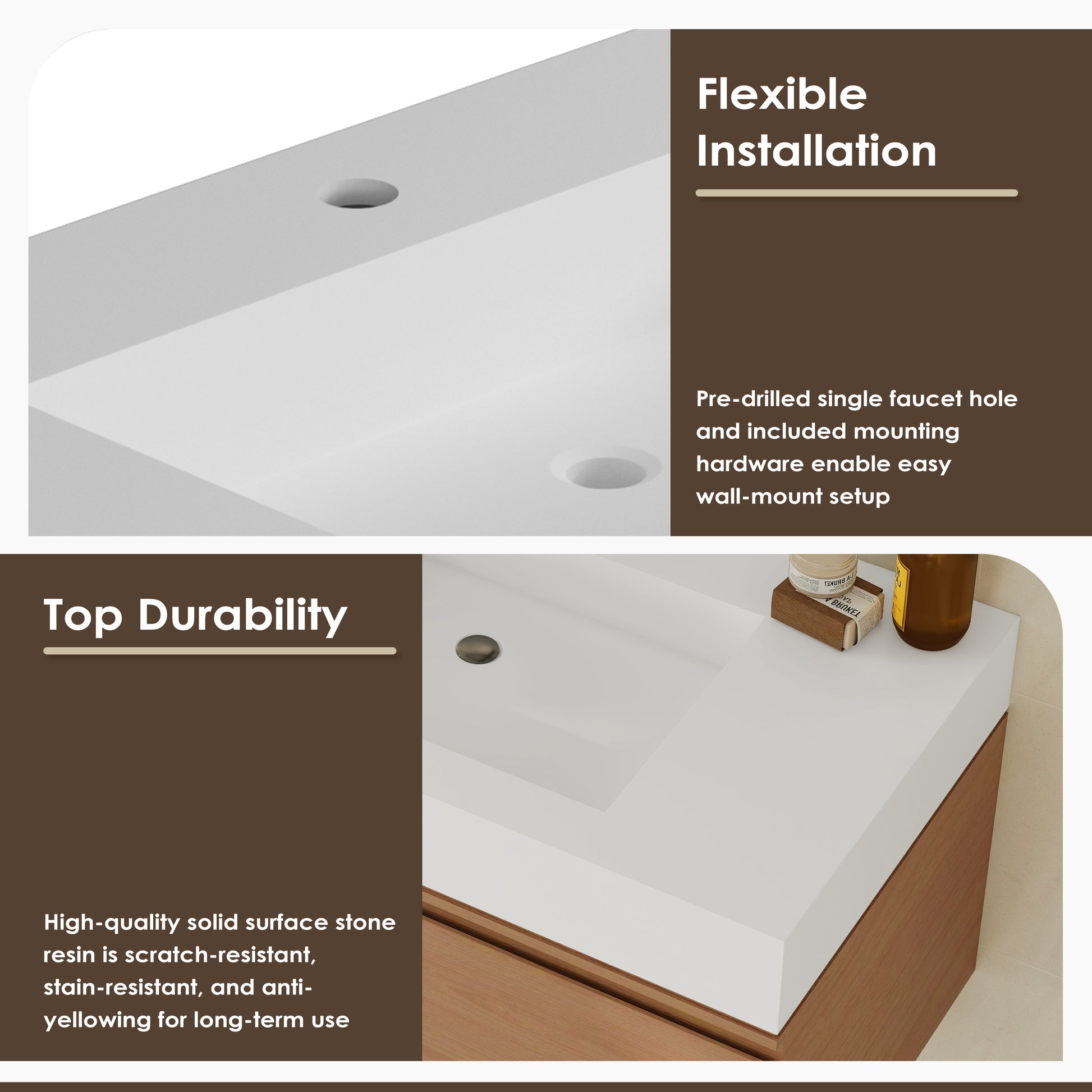 35" Solid Surface Wall Mounted Basin Sink in Matte White