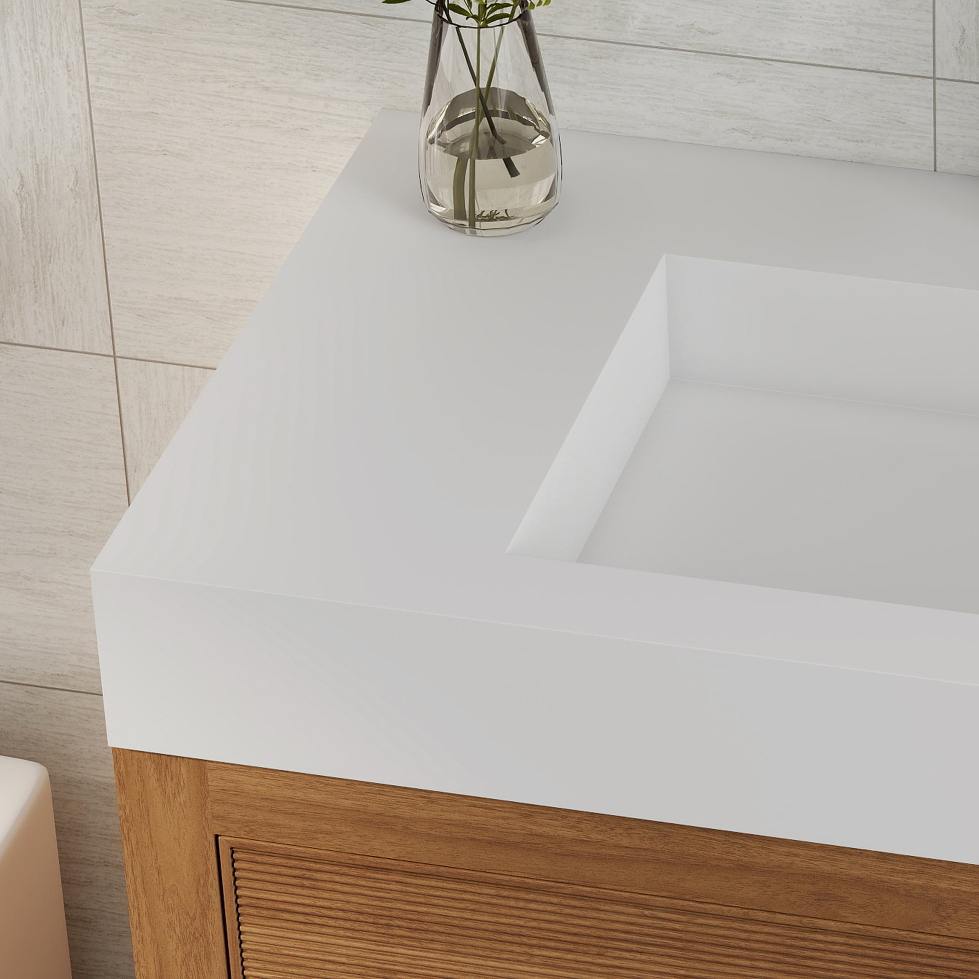 35" Solid Surface Wall Mounted Basin Sink in Matte White
