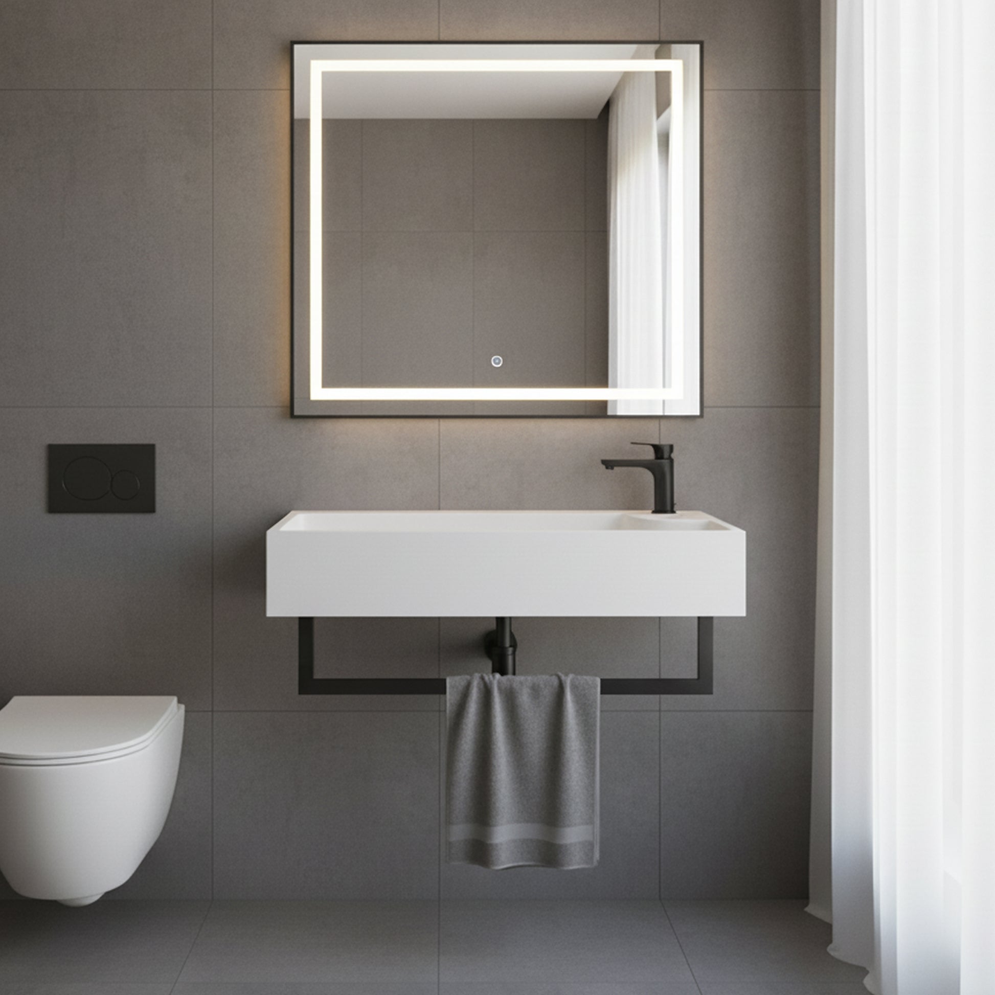 18" Wall-Mounted Solid Surface Basin Sink with Black Bracket