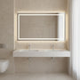 59.5" Solid Surface Double Wall-Mounted Basin Sink with 2 Faucet Holes