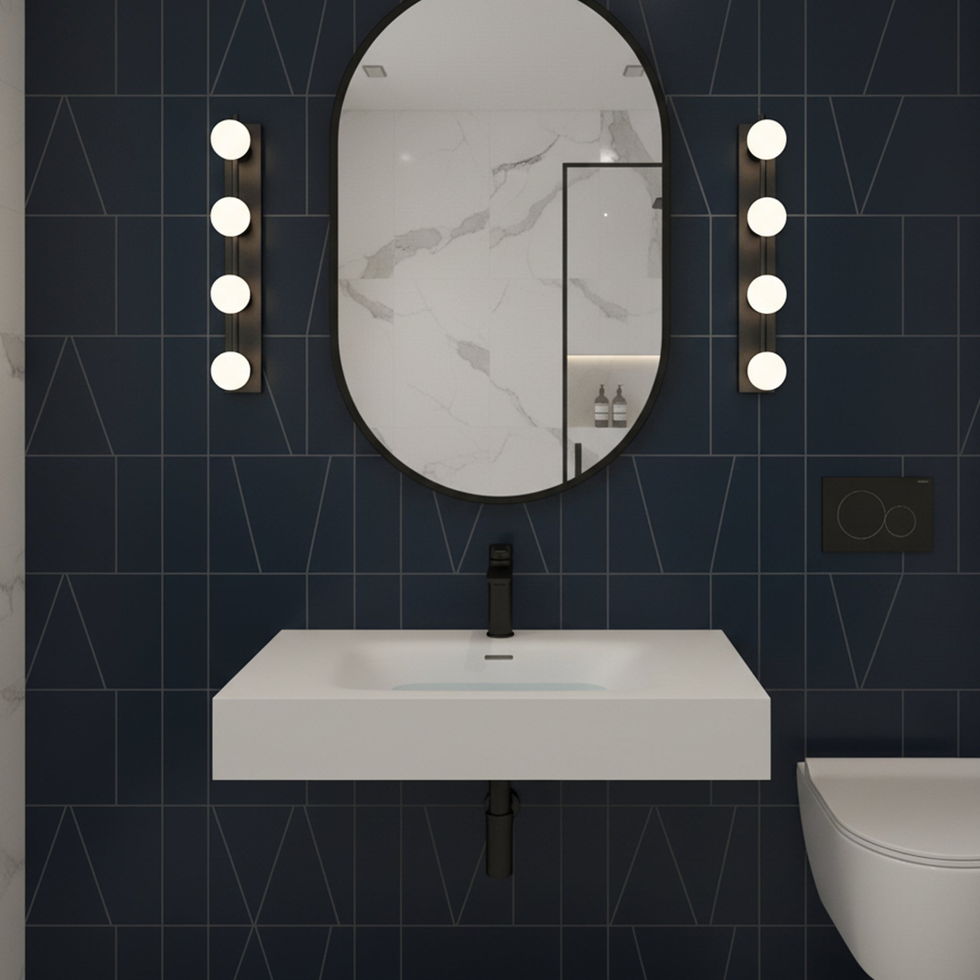 32" Solid Surface Wall-Mounted Basin Sink with Single Faucet Hole