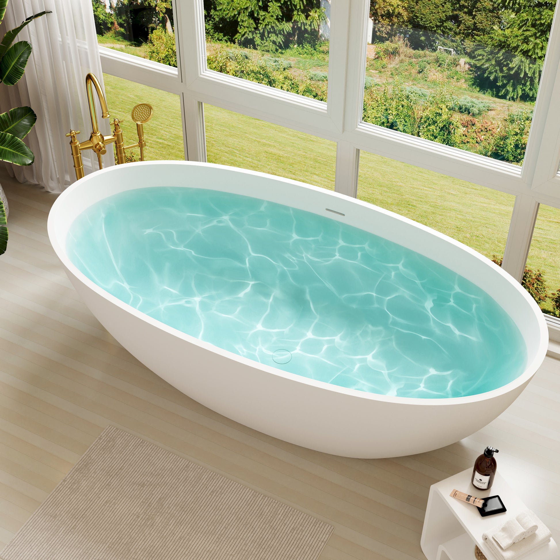 CasaSolid 55"/61"/65"/71" Solid Surface Matte White Freestanding Soaking Bath Tubs - Monaco