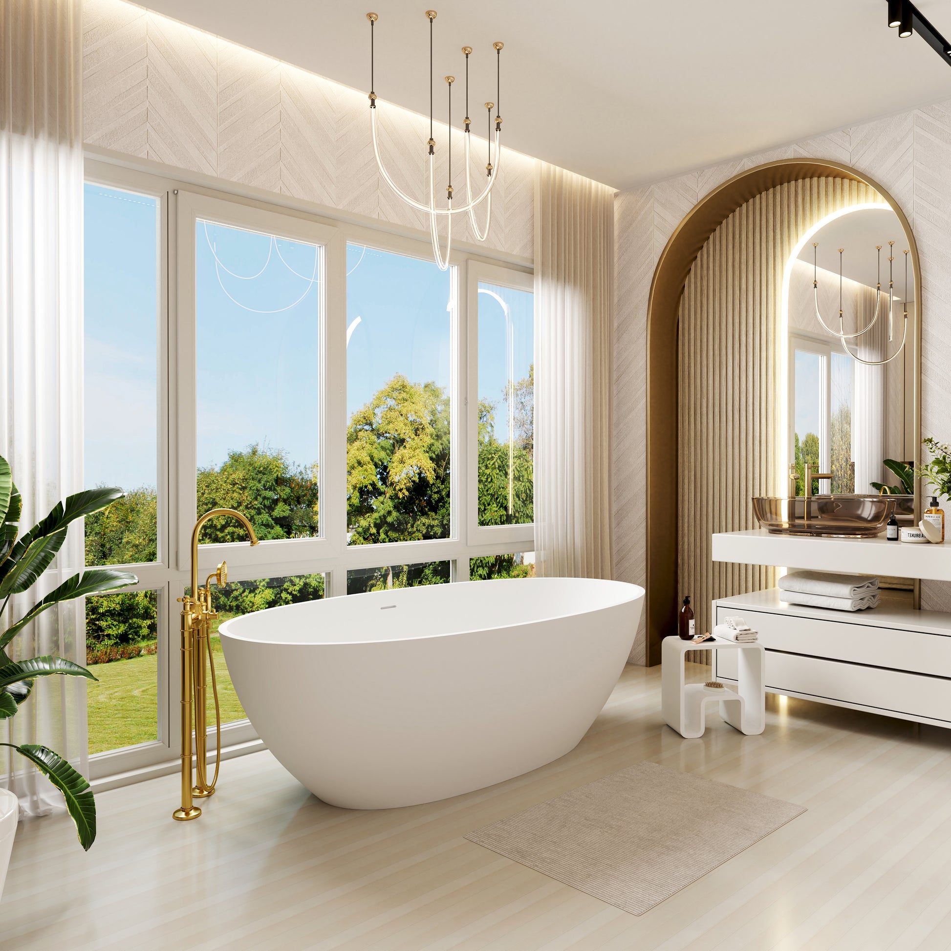 CasaSolid 55"/61"/65"/71" Solid Surface Matte White Freestanding Soaking Bath Tubs - Monaco