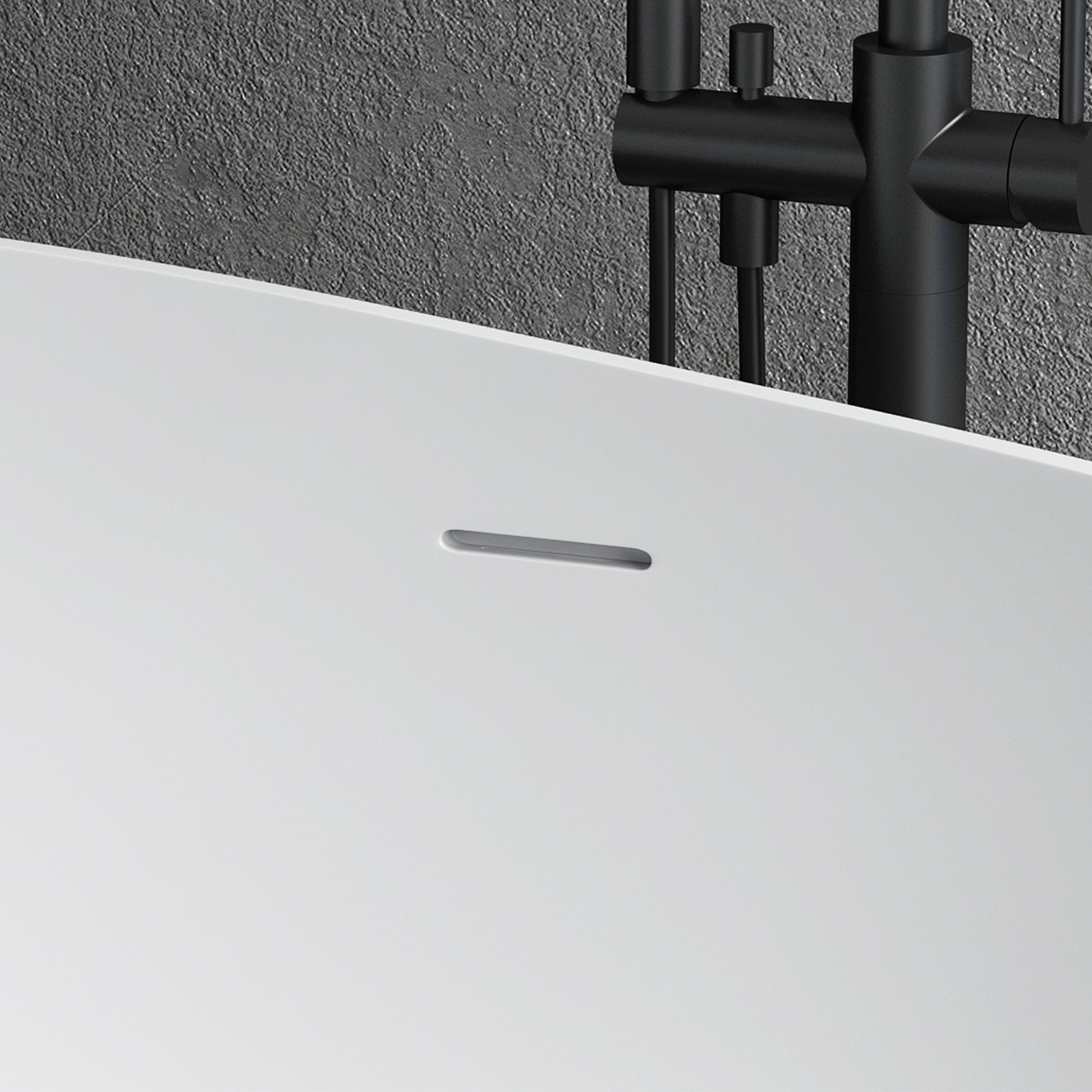 63" Matte White Solid Surface Stone Freestanding Soaking Tub with Wave-Edge Design