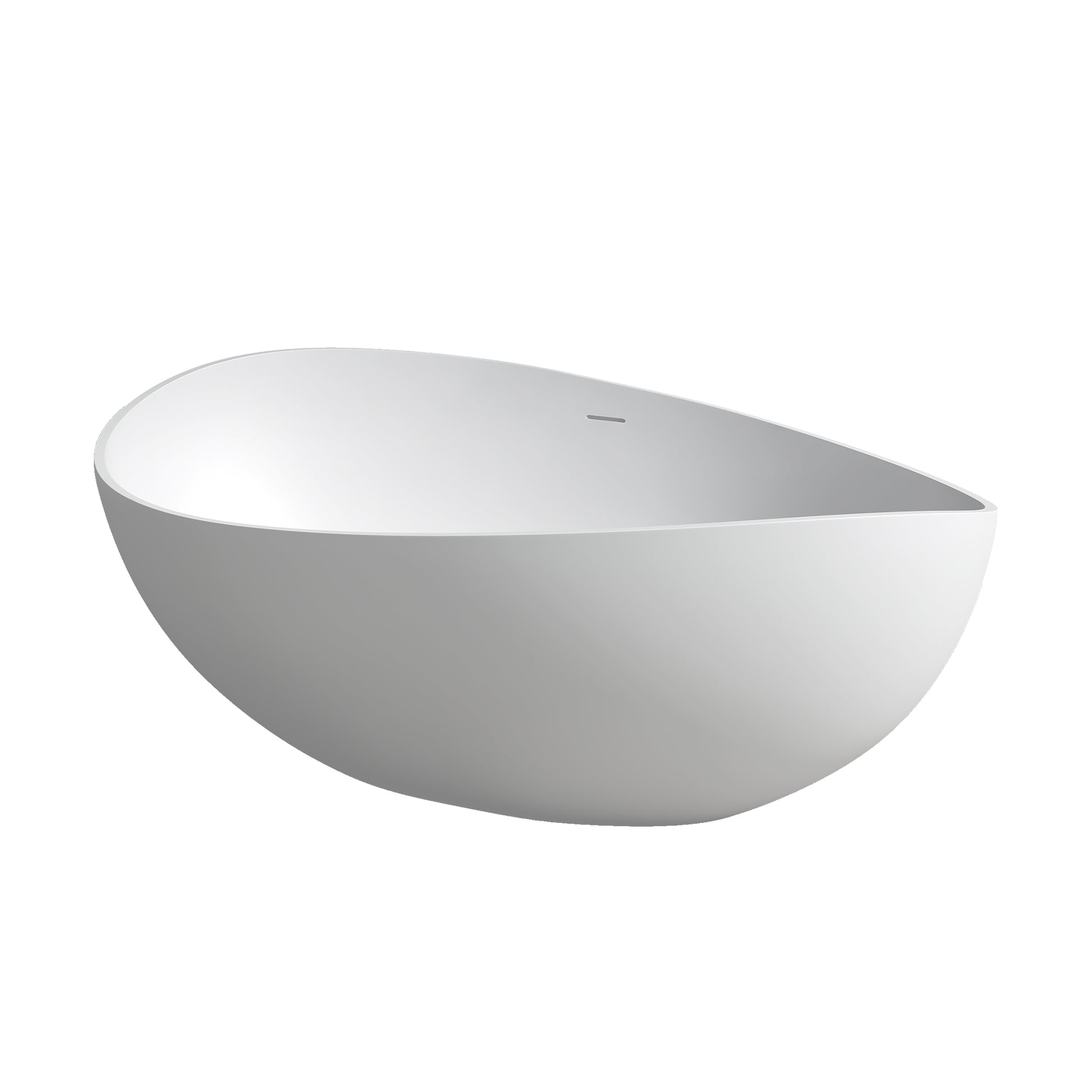 63" Matte White Solid Surface Stone Freestanding Soaking Tub with Wave-Edge Design