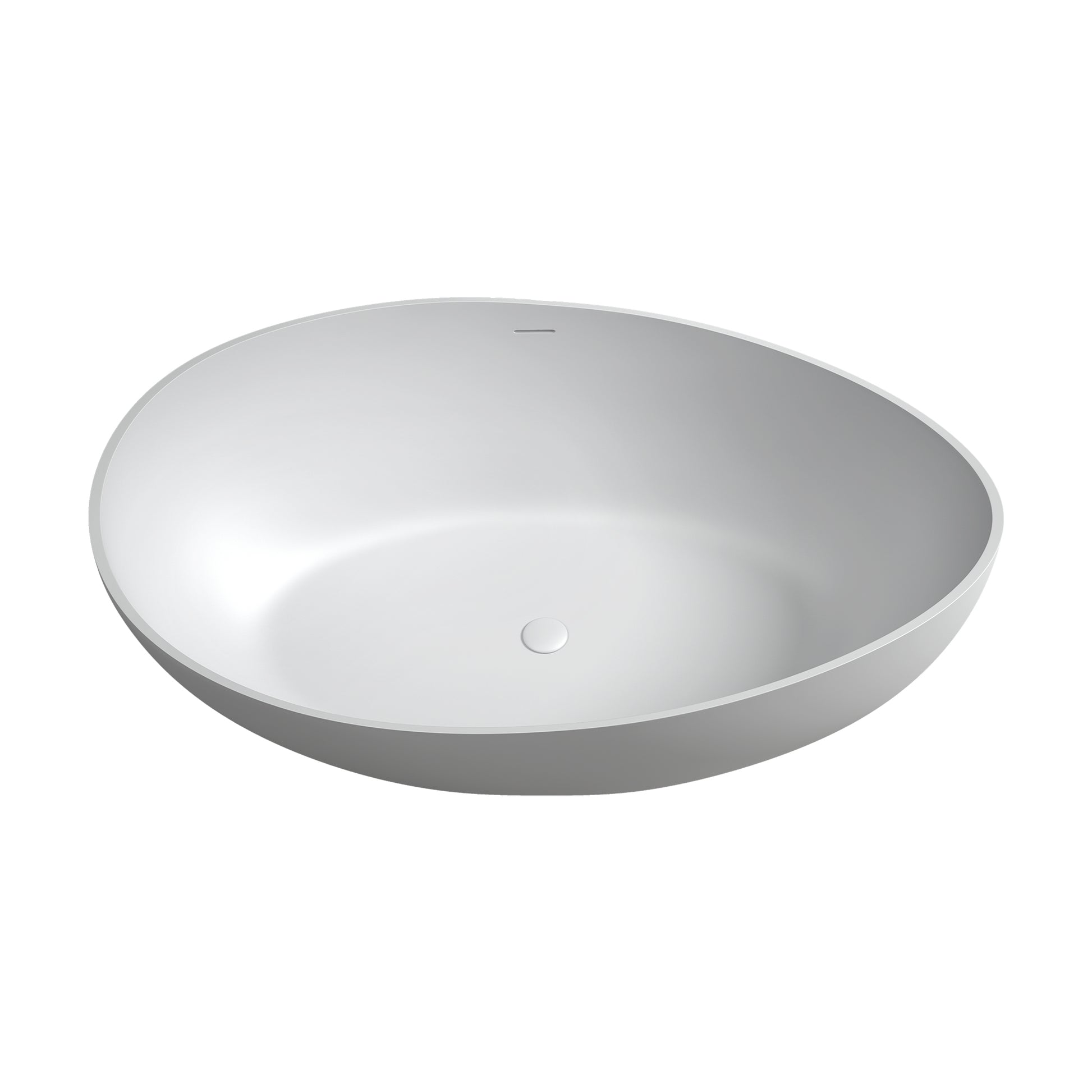 63" Matte White Solid Surface Stone Freestanding Soaking Tub with Wave-Edge Design