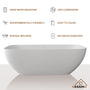 67" Solid Surface Freestanding Bathtub, Stone Resin Freestanding Tubs with Overflow and Drain, Matte White