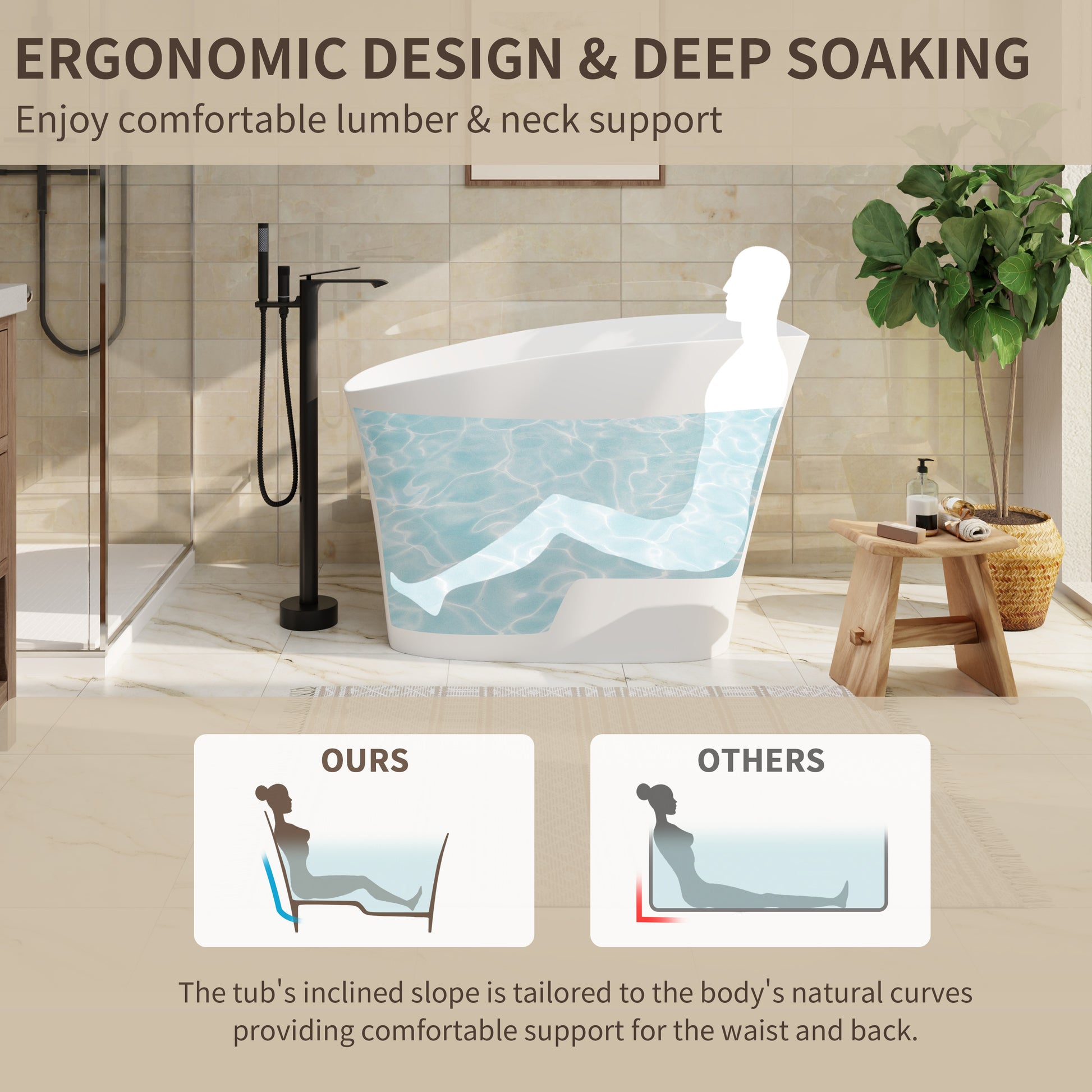 51" Matte White Solid Surface Freestanding Bathtub with Integrated Seat