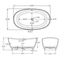 65" Solid Surface Freestanding Double Slipper Soaking Tub with Drain and Overflow