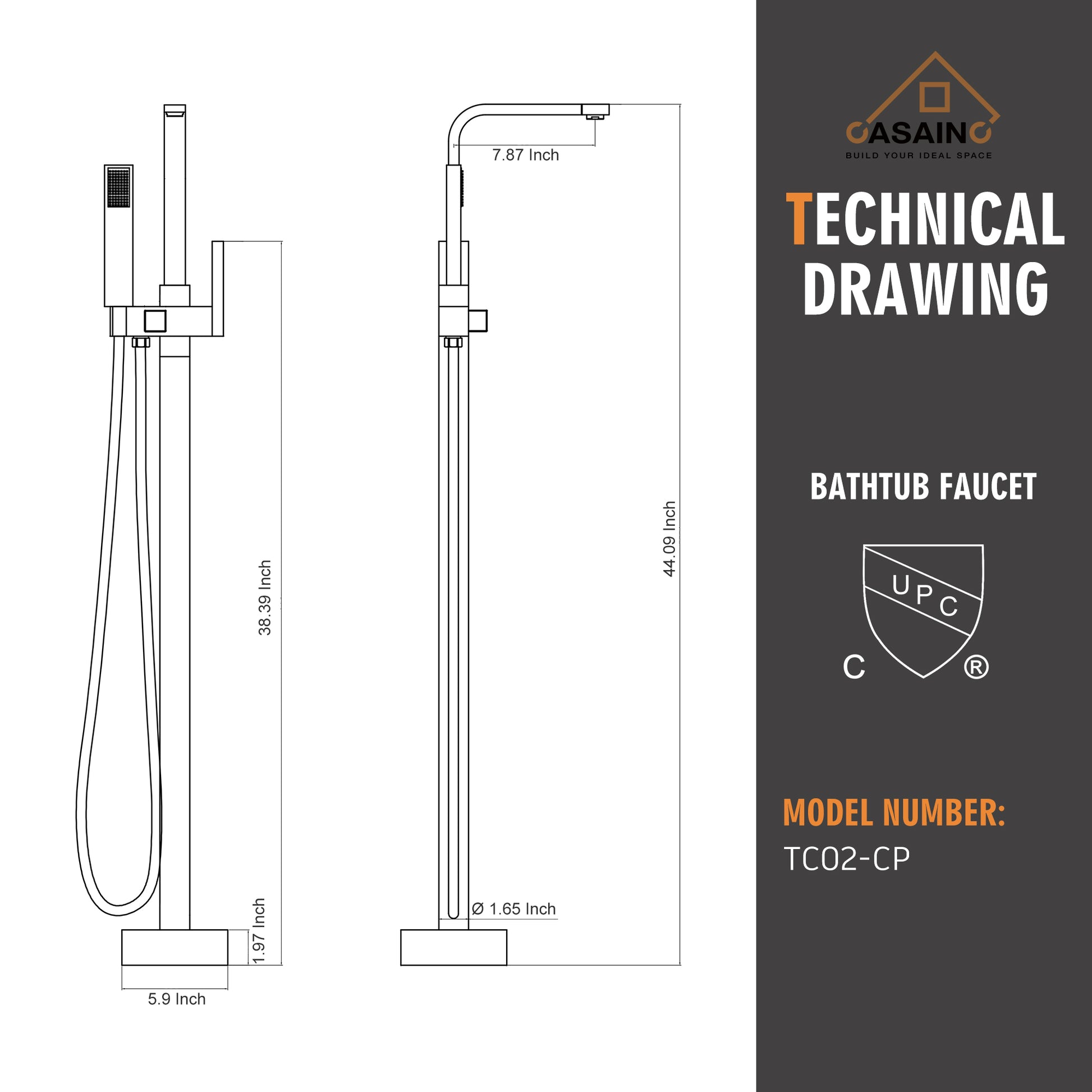 Free Standing Tub Filler  Bathtub Faucet with Hand Held Shower