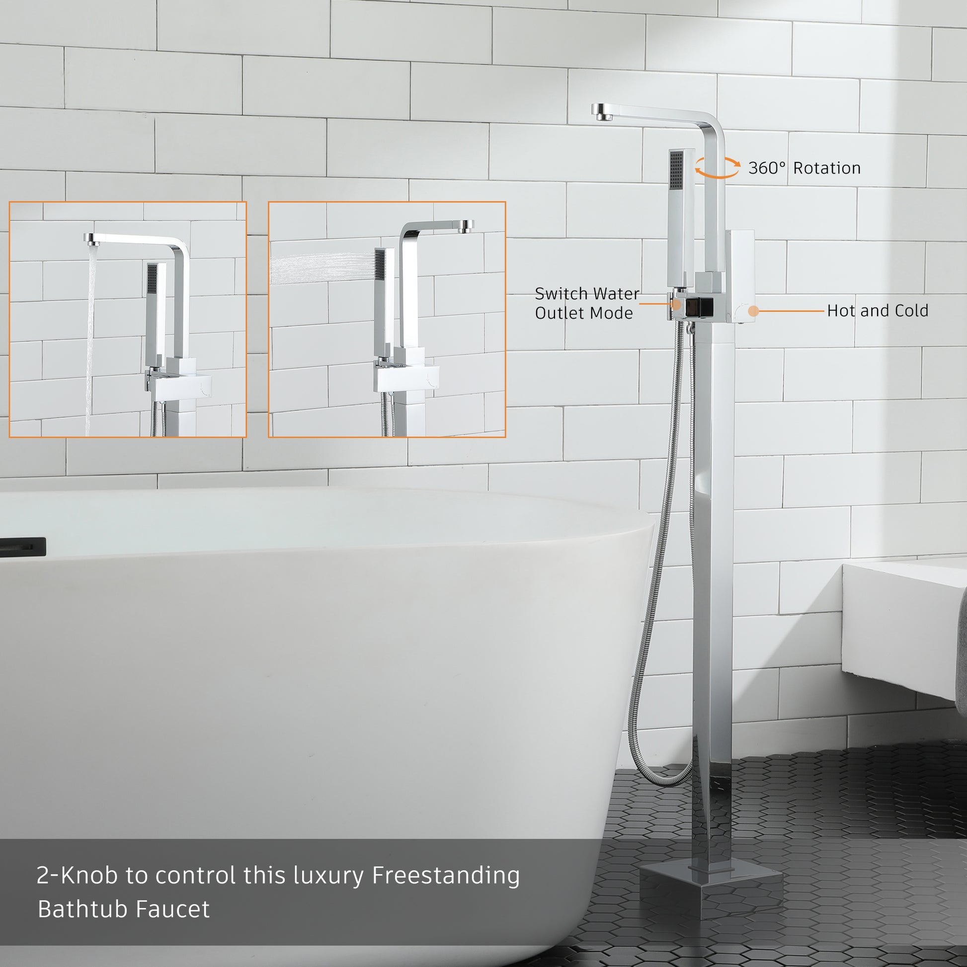 Free Standing Tub Filler  Bathtub Faucet with Hand Held Shower