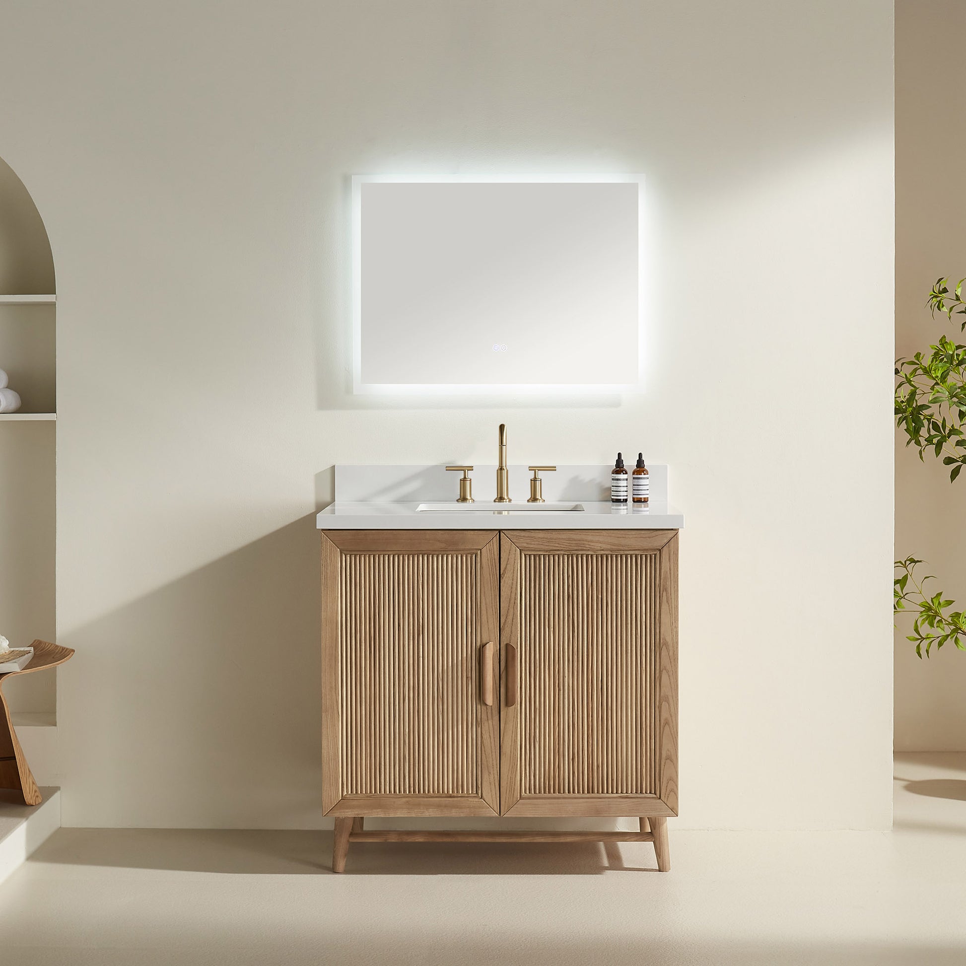 Fully Assembled 36''/48"/60"  Light Coffee Freestanding Single Sink Bathroom Vanity with Solid Wood Construction and Engineered White Top