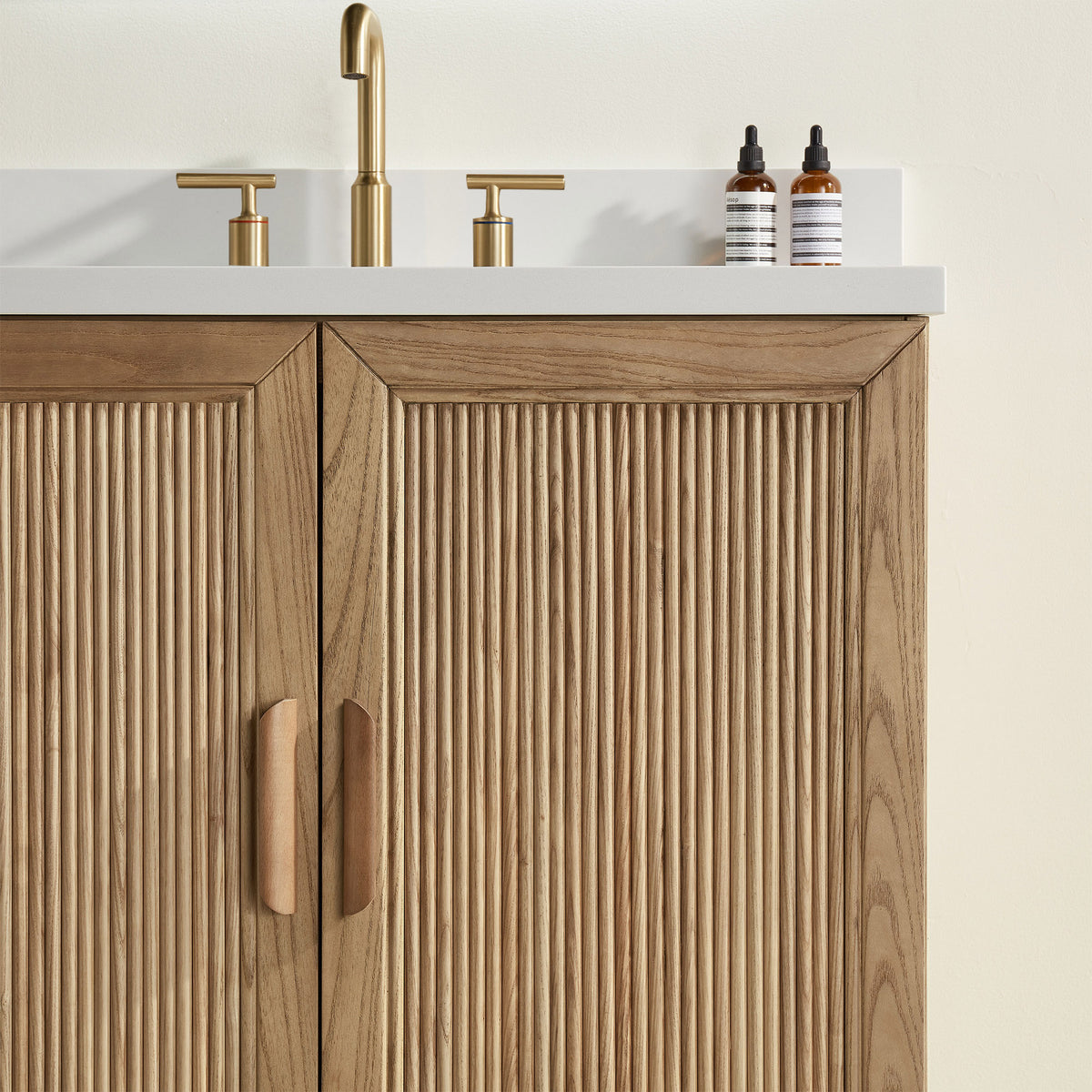 Fully Assembled 36''/48"/60"  Light Coffee Freestanding Single Sink Bathroom Vanity with Solid Wood Construction and Engineered White Top