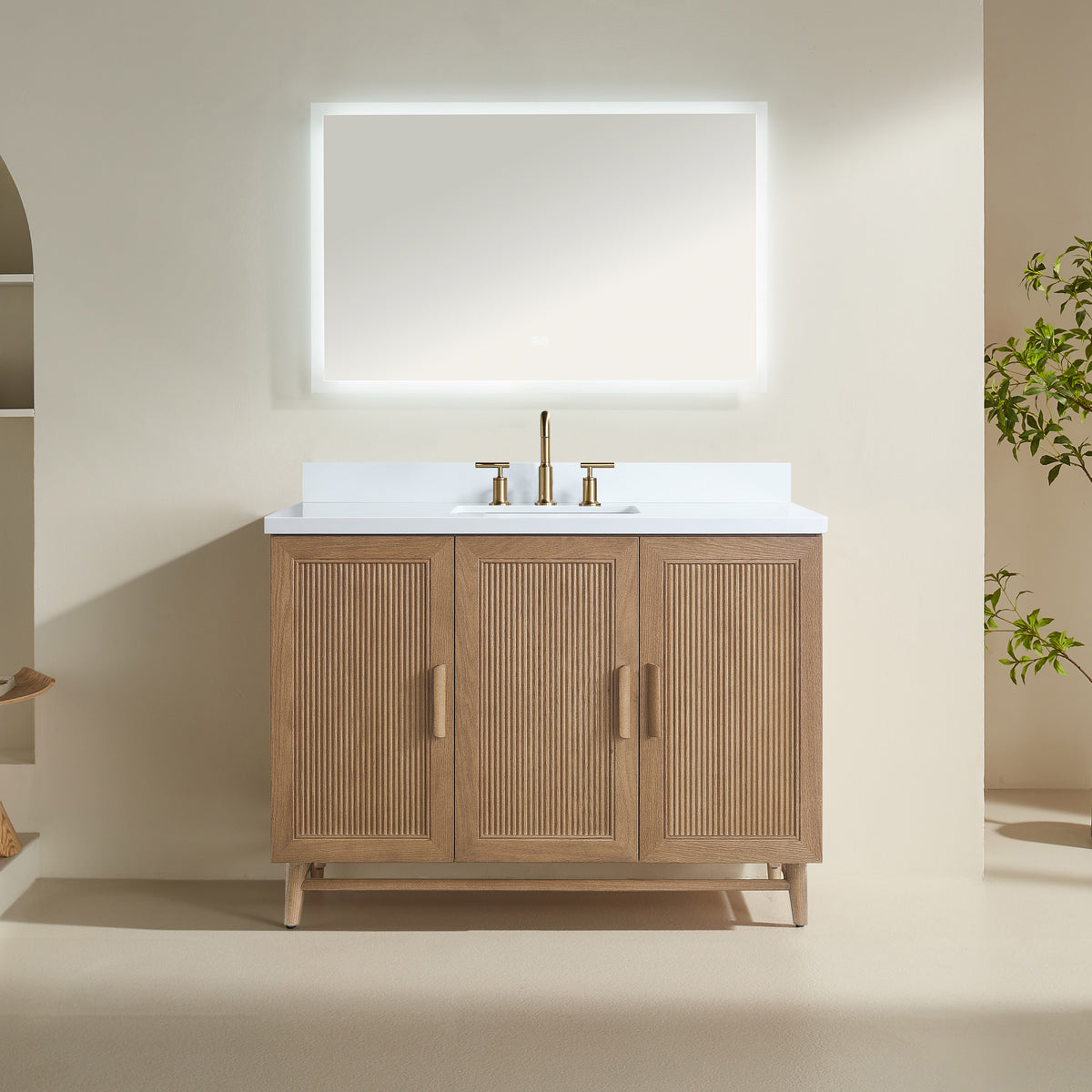 Fully Assembled 36''/48"/60"  Light Coffee Freestanding Single Sink Bathroom Vanity with Solid Wood Construction and Engineered White Top
