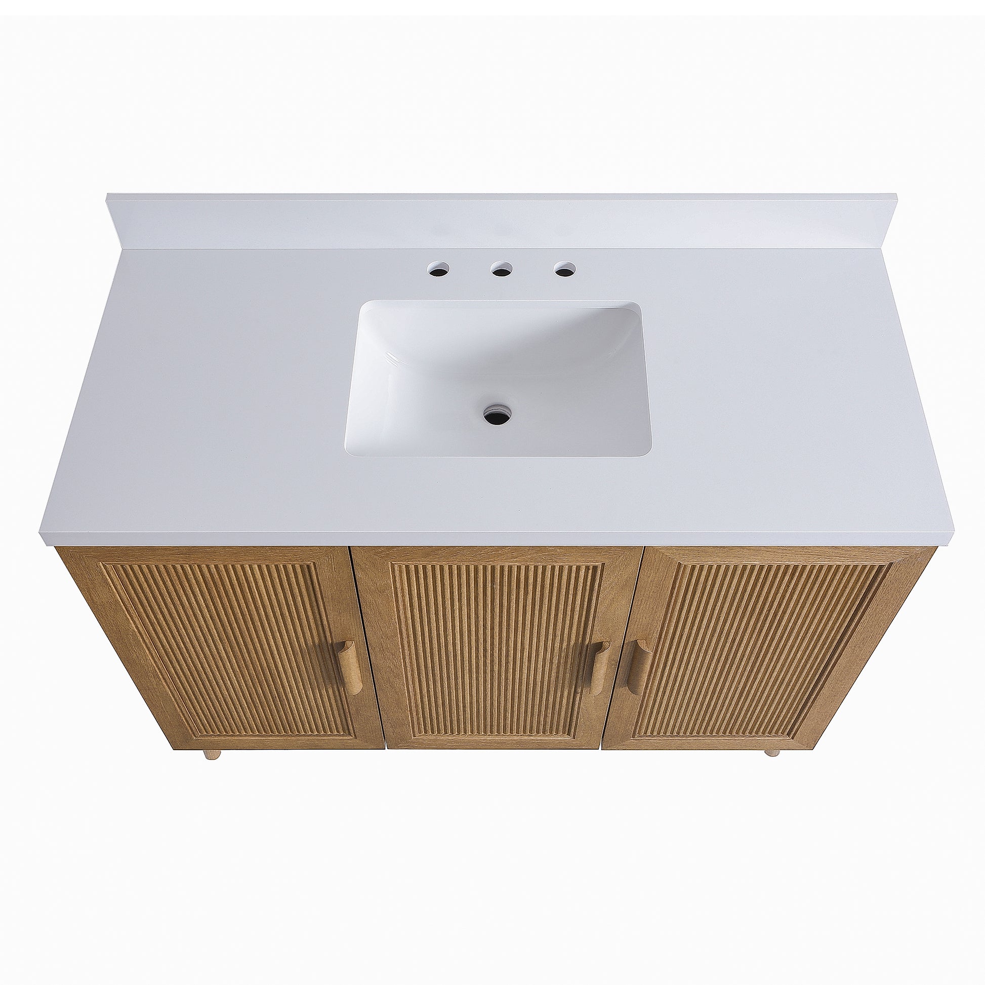 Fully Assembled 36''/48"/60"  Light Coffee Freestanding Single Sink Bathroom Vanity with Solid Wood Construction and Engineered White Top
