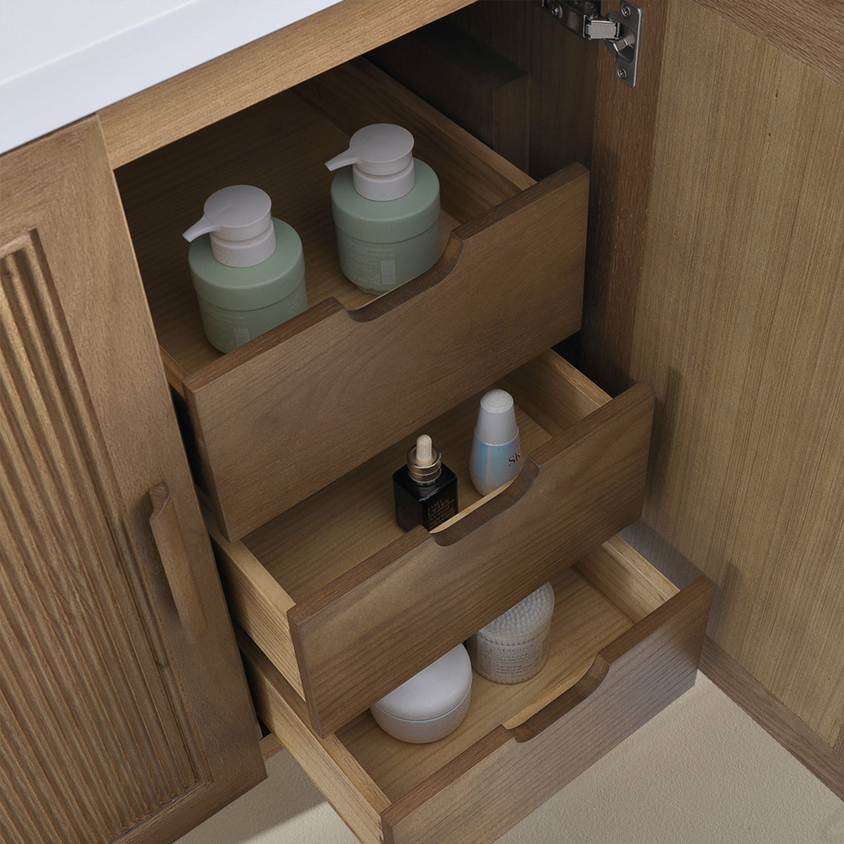 Fully Assembled 36''/48"/60"  Light Coffee Freestanding Single Sink Bathroom Vanity with Solid Wood Construction and Engineered White Top