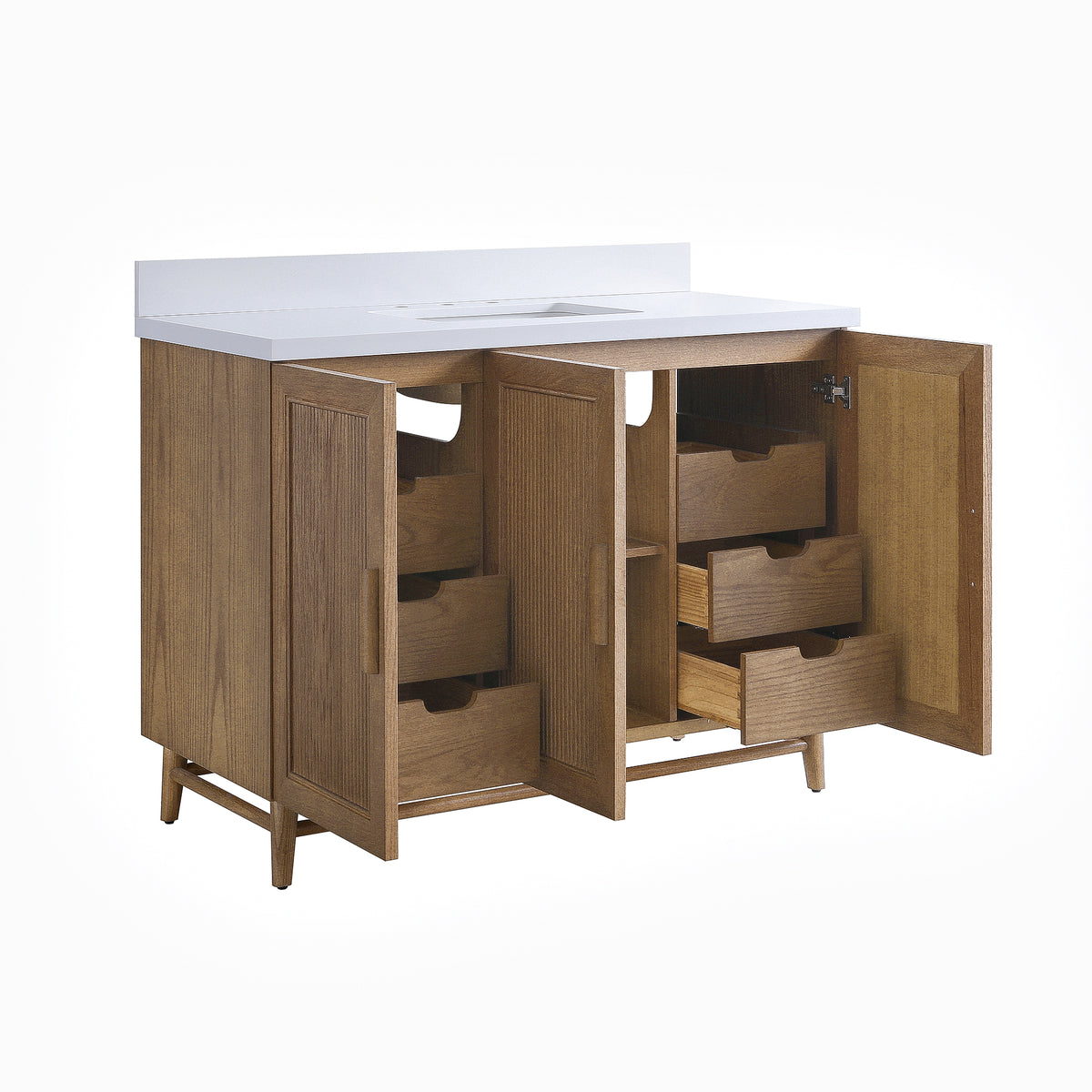 Fully Assembled 36''/48"/60"  Light Coffee Freestanding Single Sink Bathroom Vanity with Solid Wood Construction and Engineered White Top