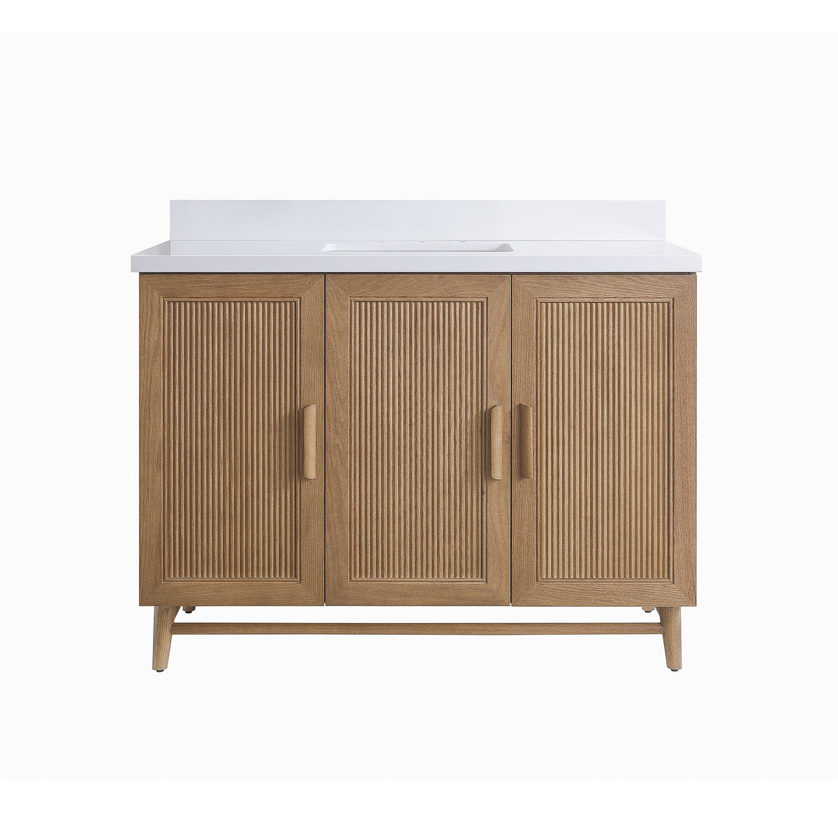 Fully Assembled 36''/48"/60"  Light Coffee Freestanding Single Sink Bathroom Vanity with Solid Wood Construction and Engineered White Top