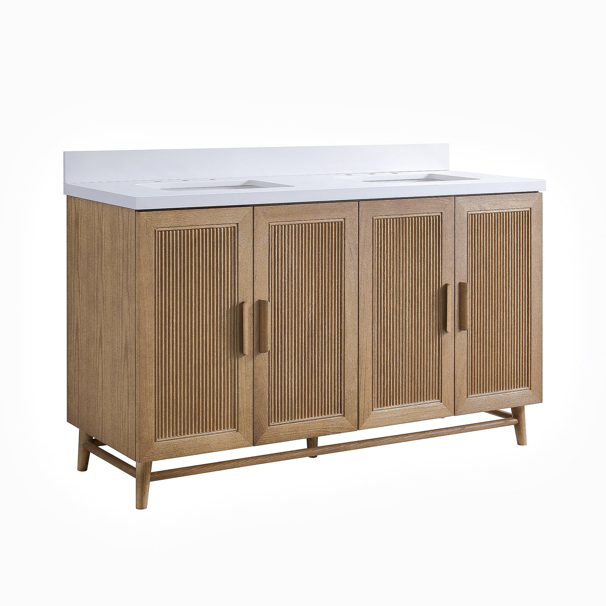 Fully Assembled 36''/48"/60"  Light Coffee Freestanding Single Sink Bathroom Vanity with Solid Wood Construction and Engineered White Top