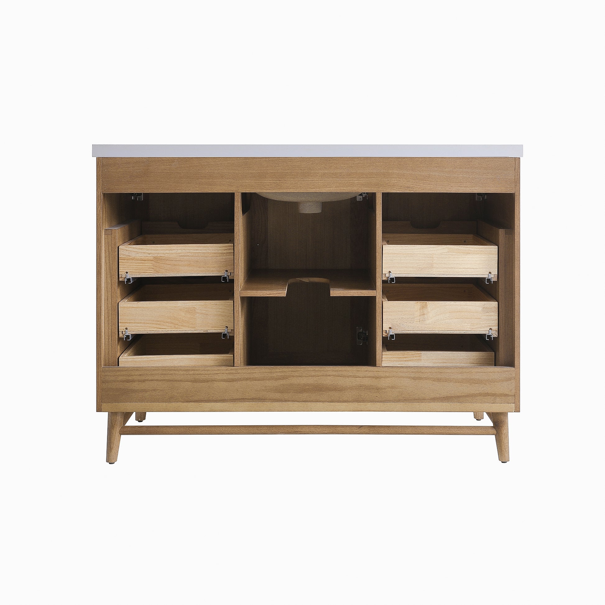 Fully Assembled 36''/48"/60"  Light Coffee Freestanding Single Sink Bathroom Vanity with Solid Wood Construction and Engineered White Top