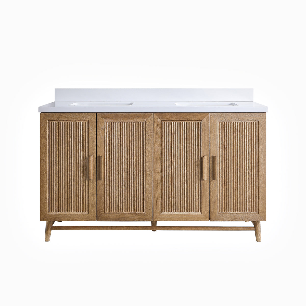 Fully Assembled 36''/48"/60"  Light Coffee Freestanding Single Sink Bathroom Vanity with Solid Wood Construction and Engineered White Top