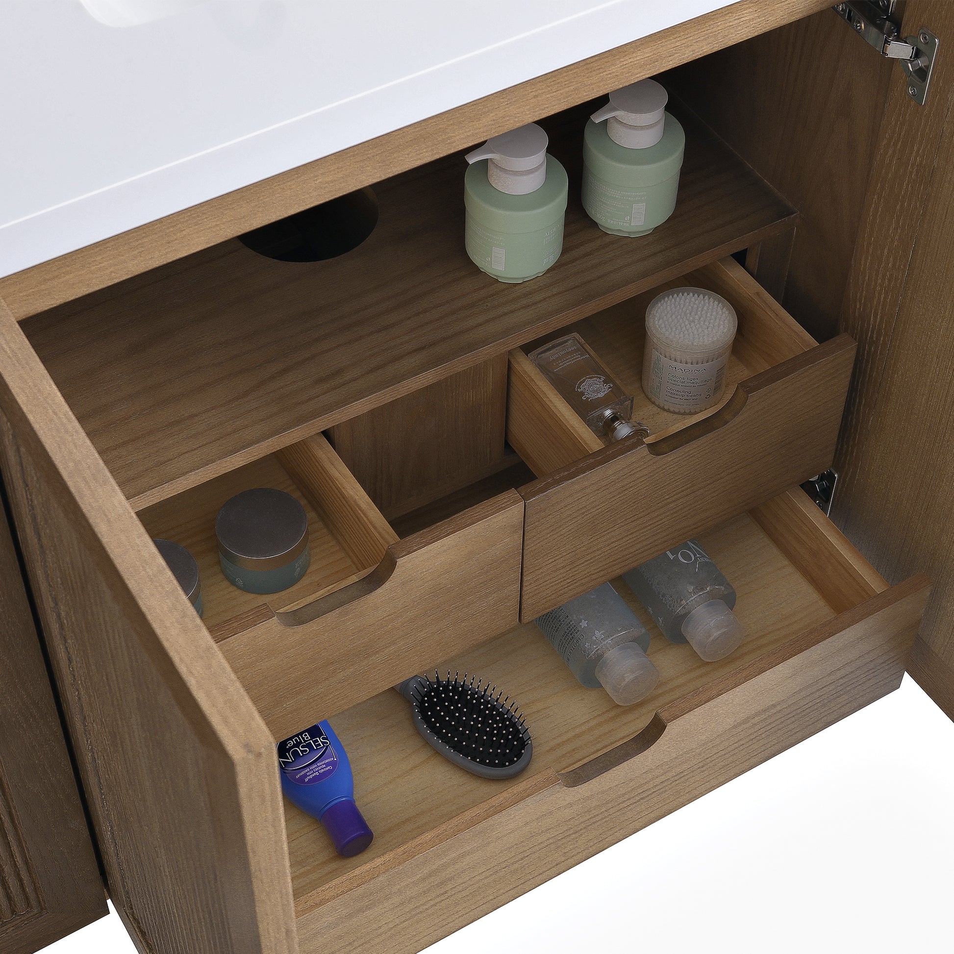 Fully Assembled 36''/48"/60"  Light Coffee Freestanding Single Sink Bathroom Vanity with Solid Wood Construction and Engineered White Top