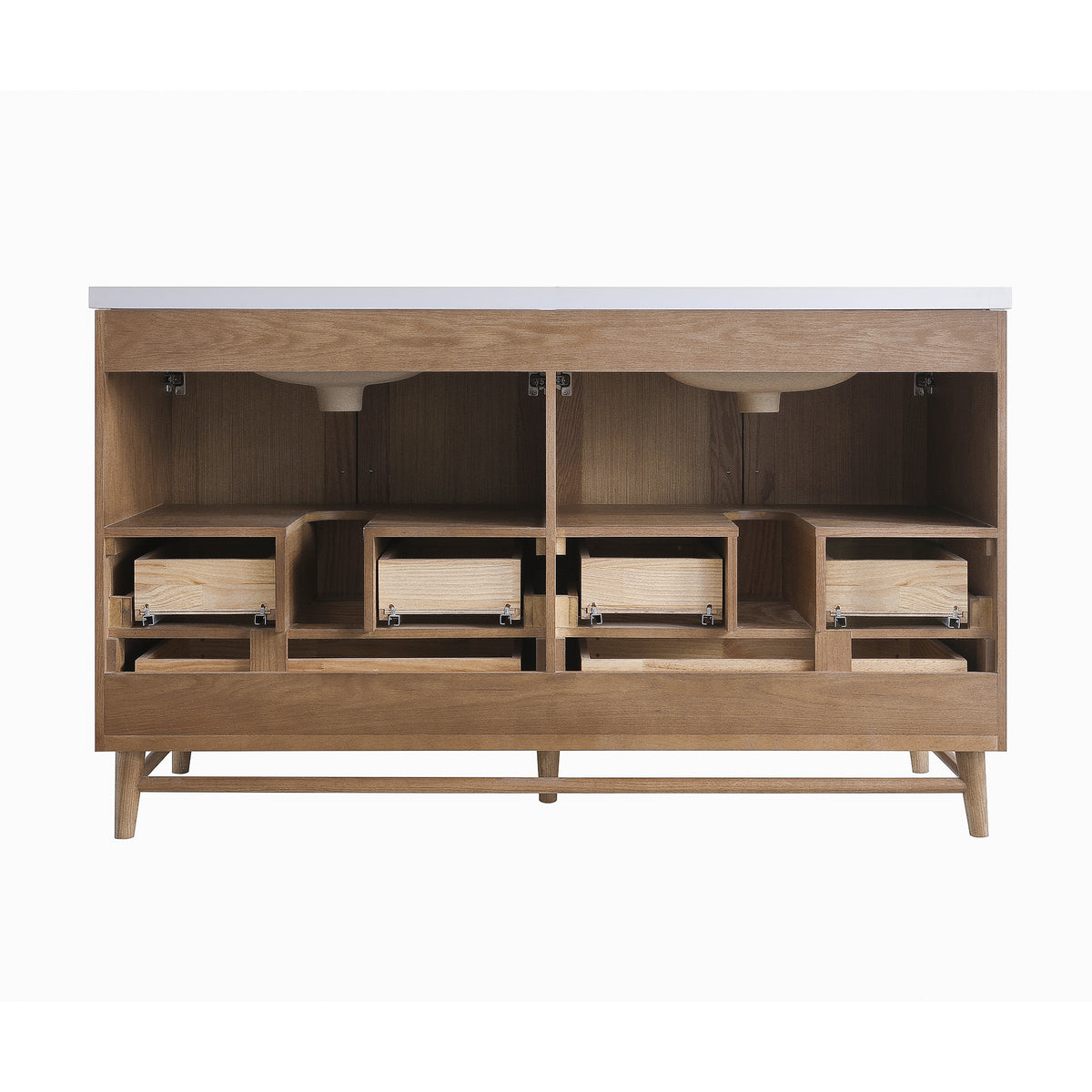 Fully Assembled 36''/48"/60"  Light Coffee Freestanding Single Sink Bathroom Vanity with Solid Wood Construction and Engineered White Top