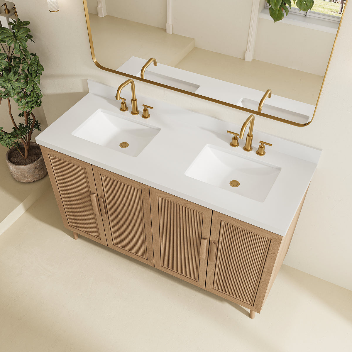 Fully Assembled 36''/48"/60"  Light Coffee Freestanding Single Sink Bathroom Vanity with Solid Wood Construction and Engineered White Top