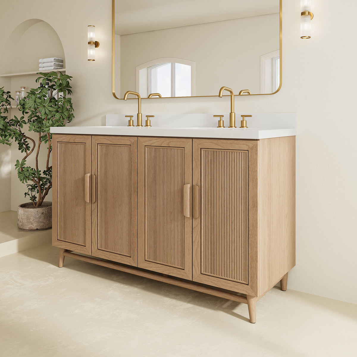Fully Assembled 36''/48"/60"  Light Coffee Freestanding Single Sink Bathroom Vanity with Solid Wood Construction and Engineered White Top