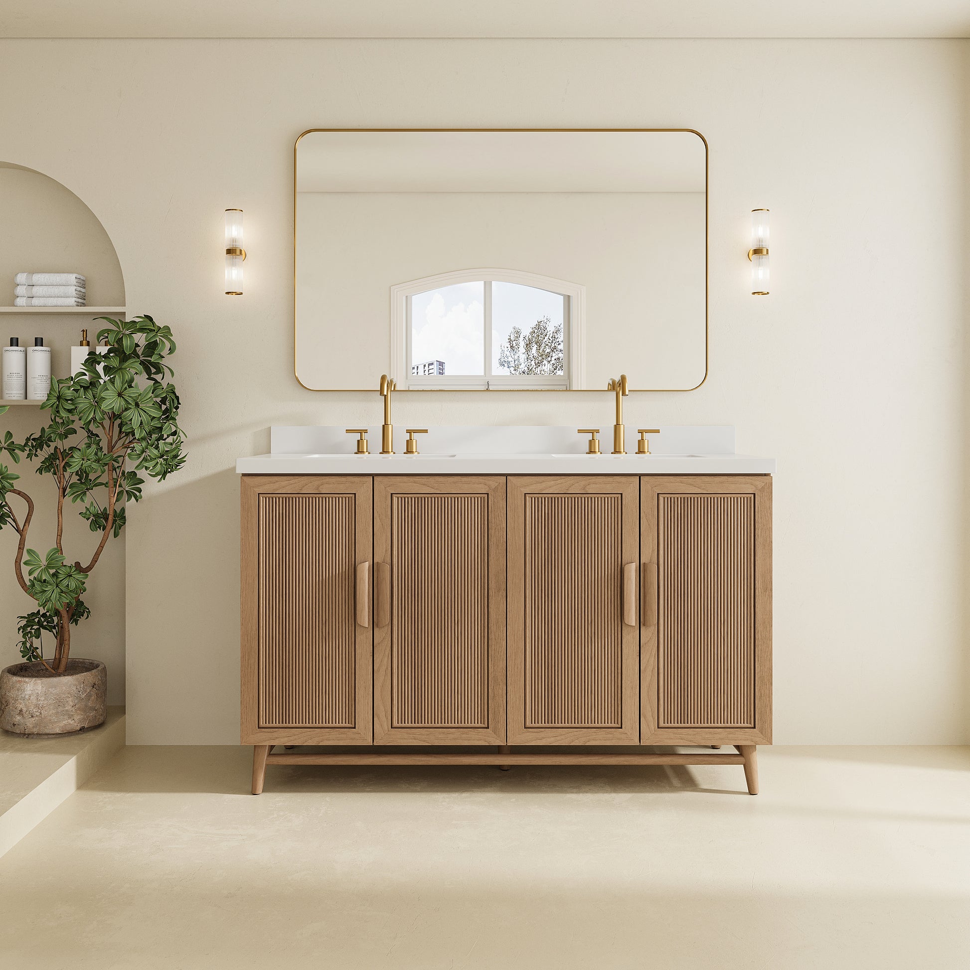 Fully Assembled 36''/48"/60"  Light Coffee Freestanding Single Sink Bathroom Vanity with Solid Wood Construction and Engineered White Top