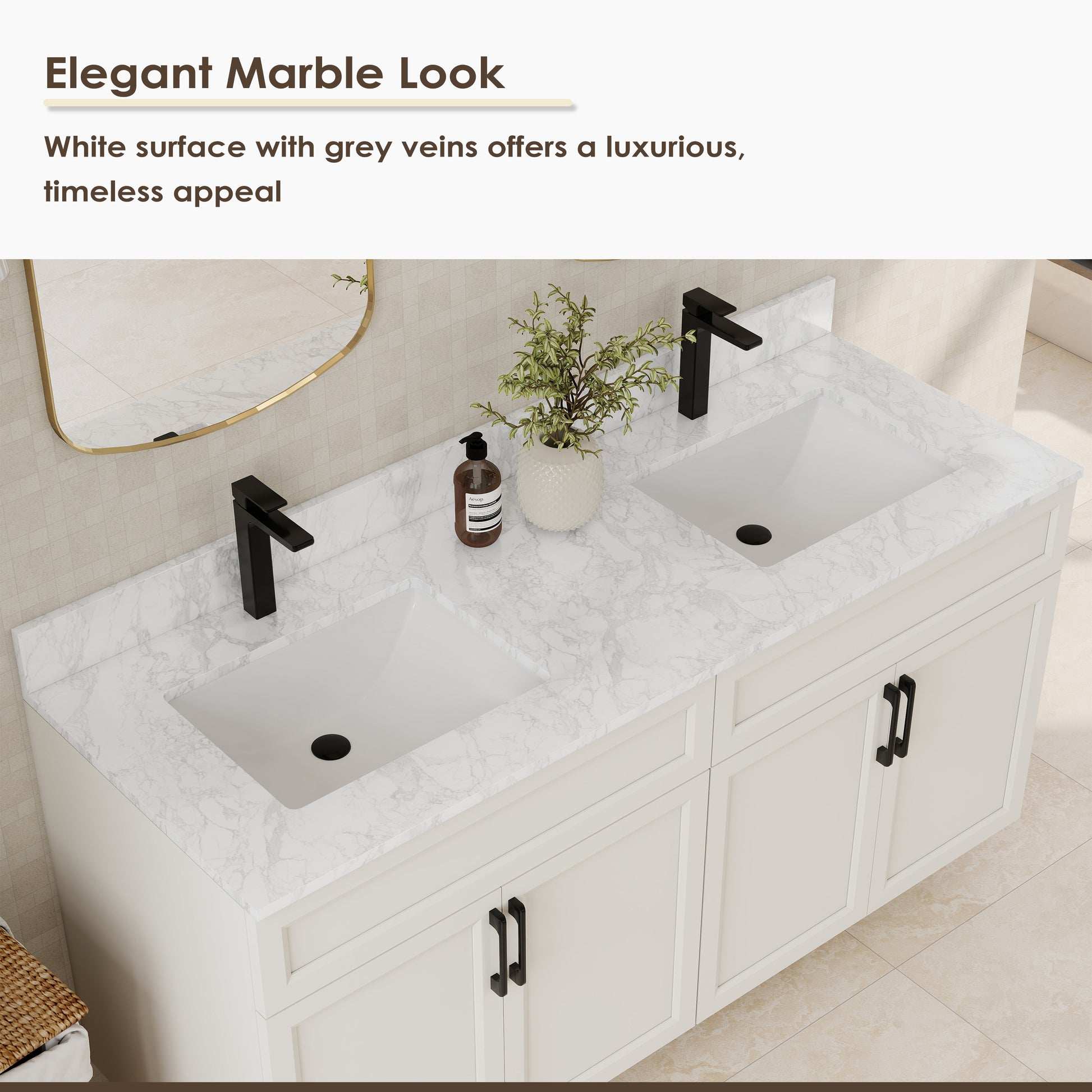 60" Bathroom Vanity Top with Double Sinks and Backsplash