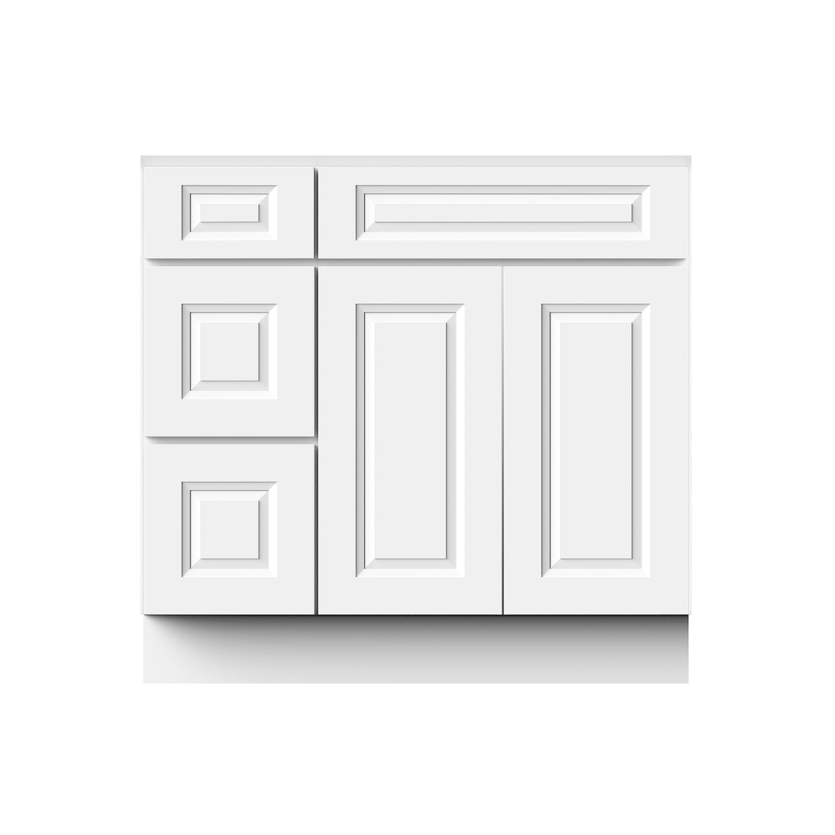 Glacier White RTA 36"W x 21"D x 34.5"H Vanity Base Cabinet with 2 Doors and 2 Left Drawers