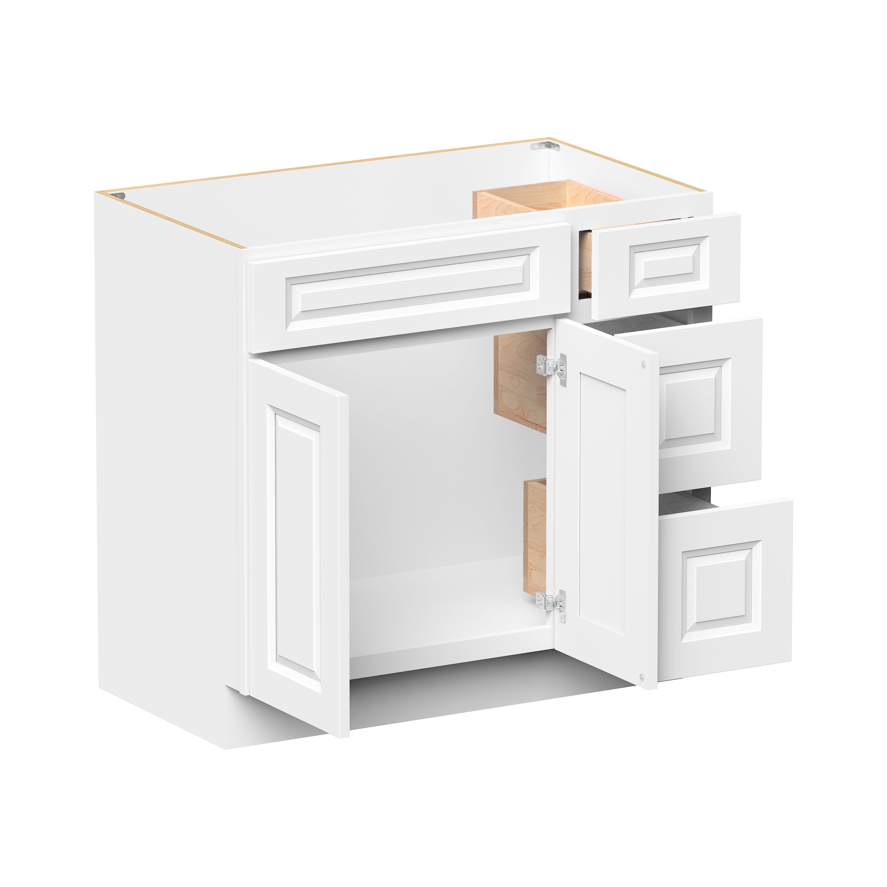 Glacier White RTA 36"W x 21"D x 34.5"H Vanity Base Cabinet with 2 Doors and 2 Right Drawers