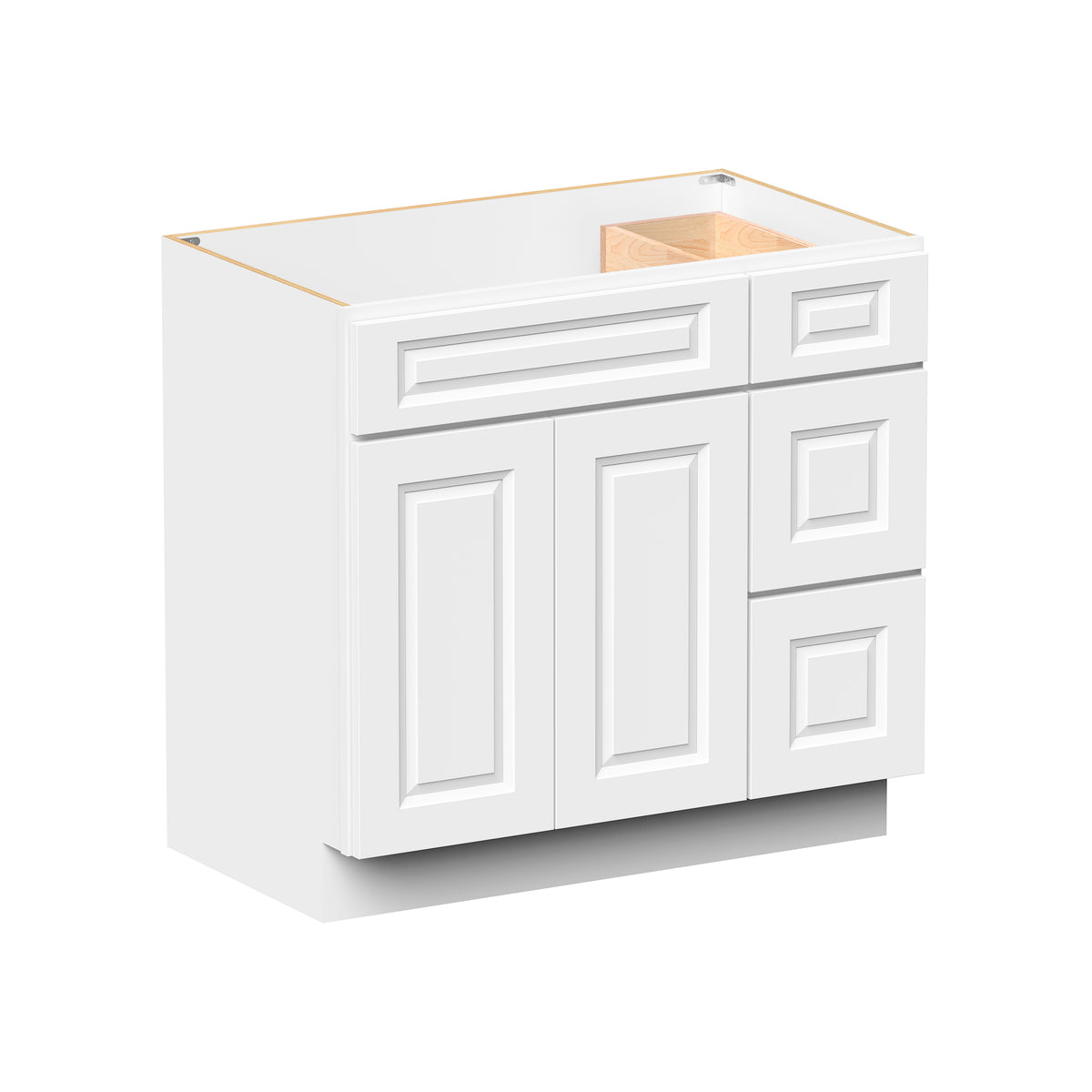Glacier White RTA 36"W x 21"D x 34.5"H Vanity Base Cabinet with 2 Doors and 2 Right Drawers