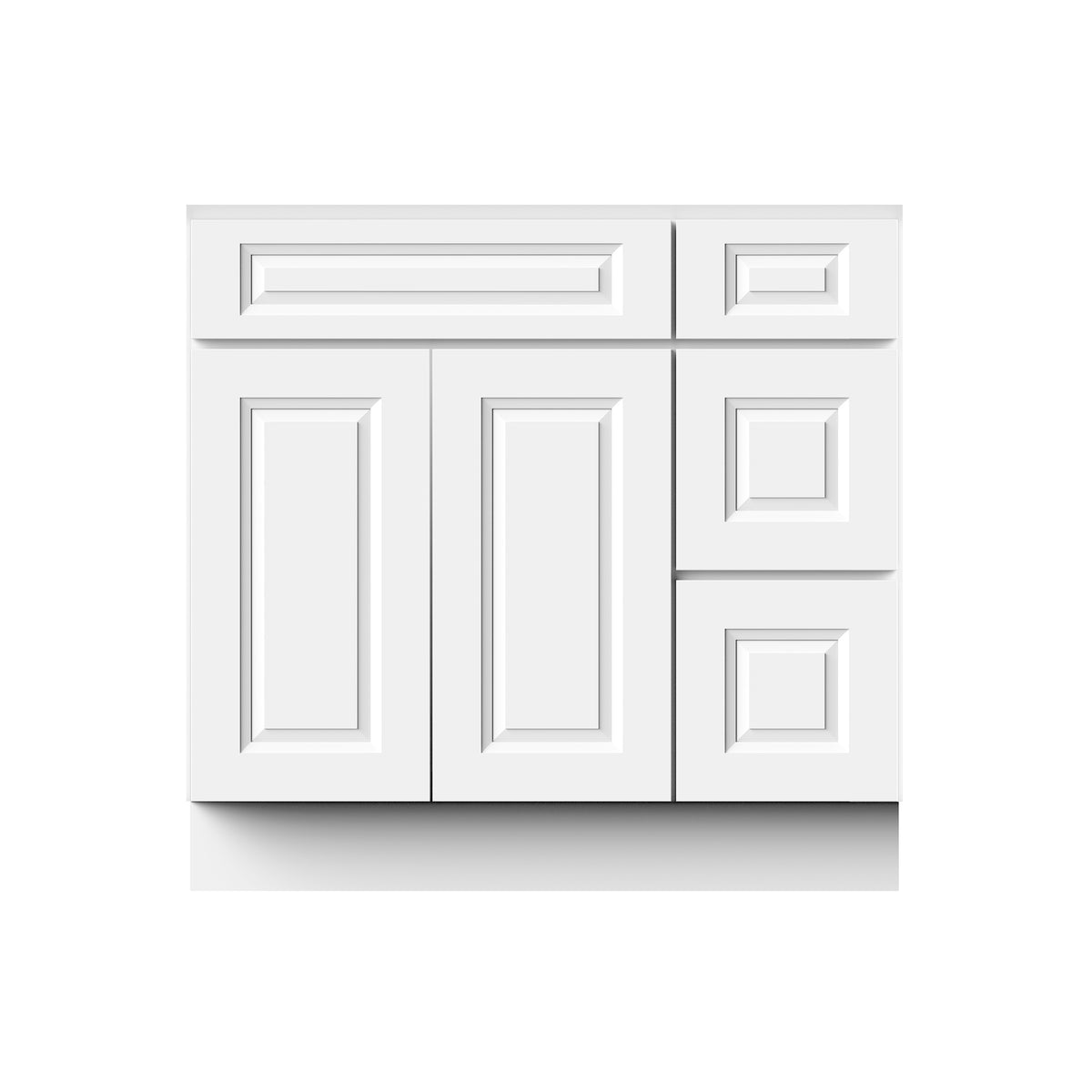 Glacier White RTA 36"W x 21"D x 34.5"H Vanity Base Cabinet with 2 Doors and 2 Right Drawers