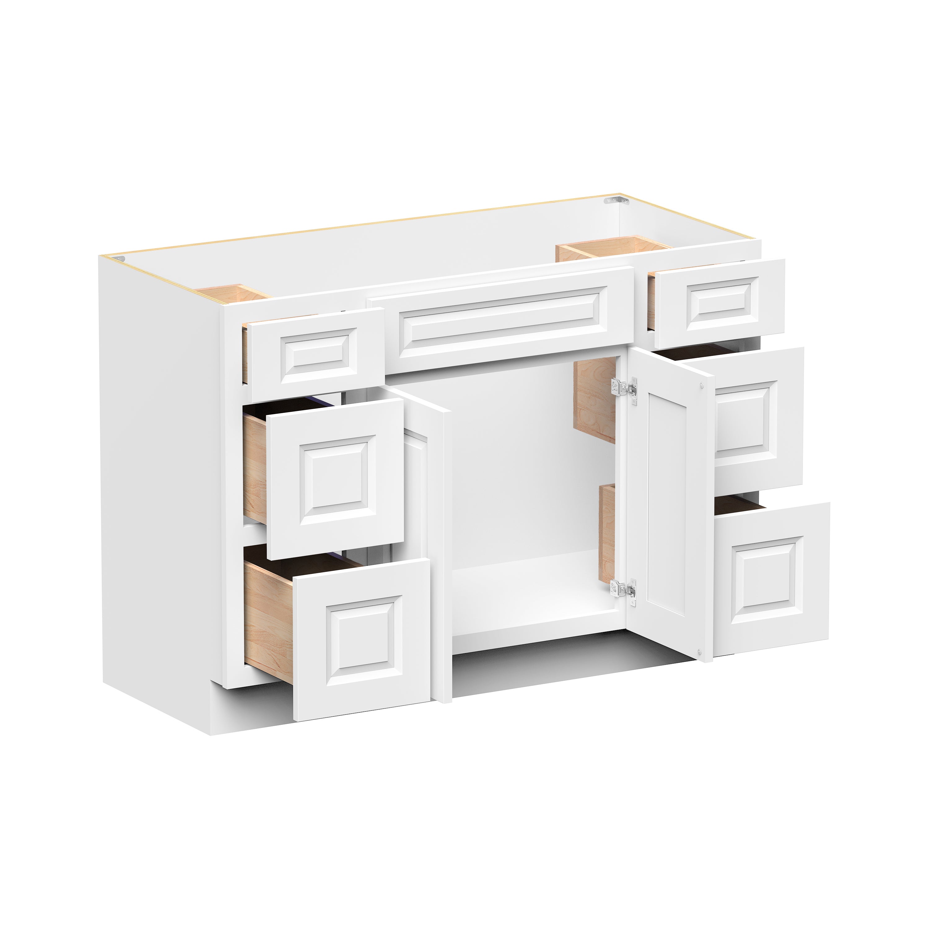 Glacier White RTA 48"W x 21"D x 34.5"H Vanity Base Cabinet with 2 Doors and 6 Drawers