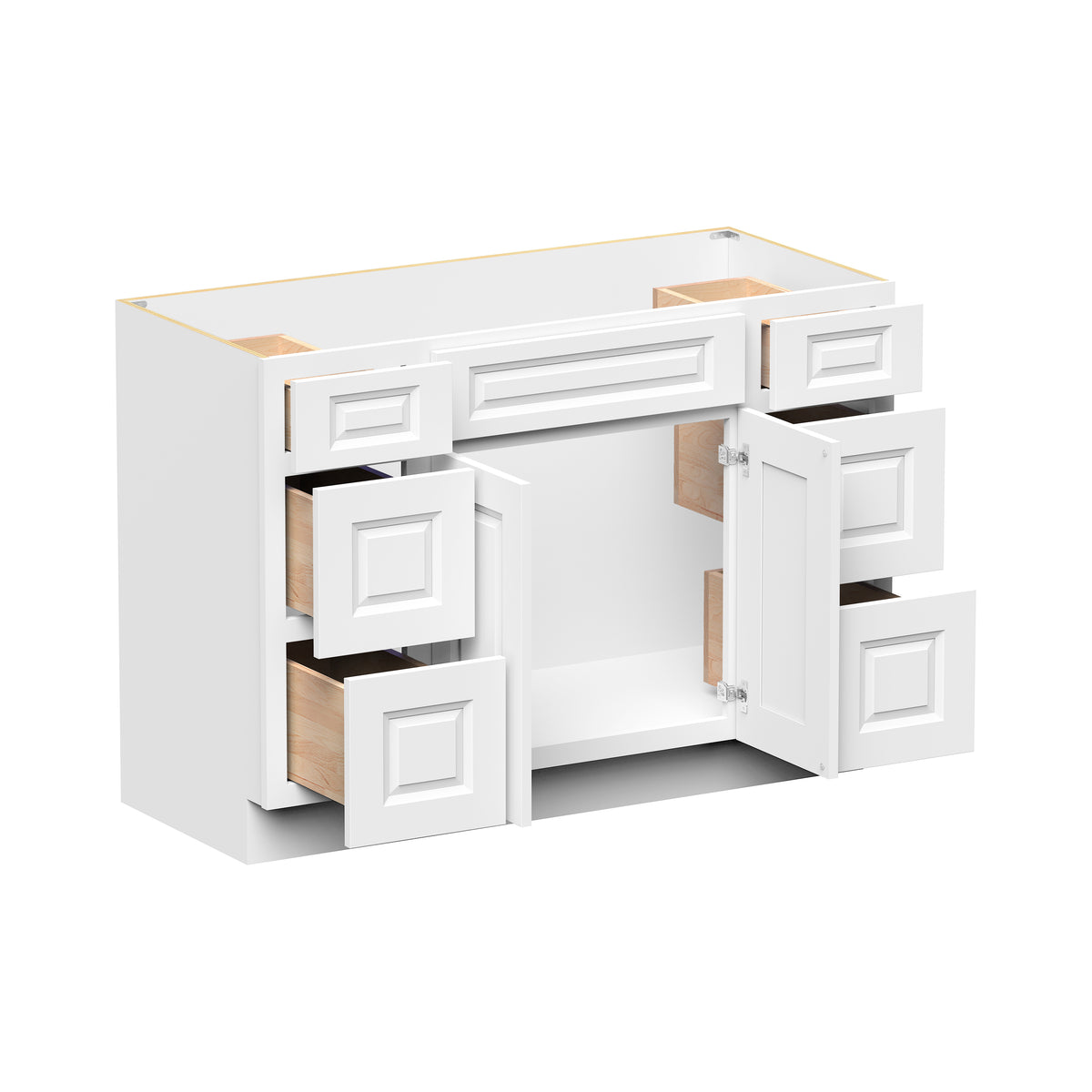 Glacier White RTA 48"W x 21"D x 34.5"H Vanity Base Cabinet with 2 Doors and 6 Drawers