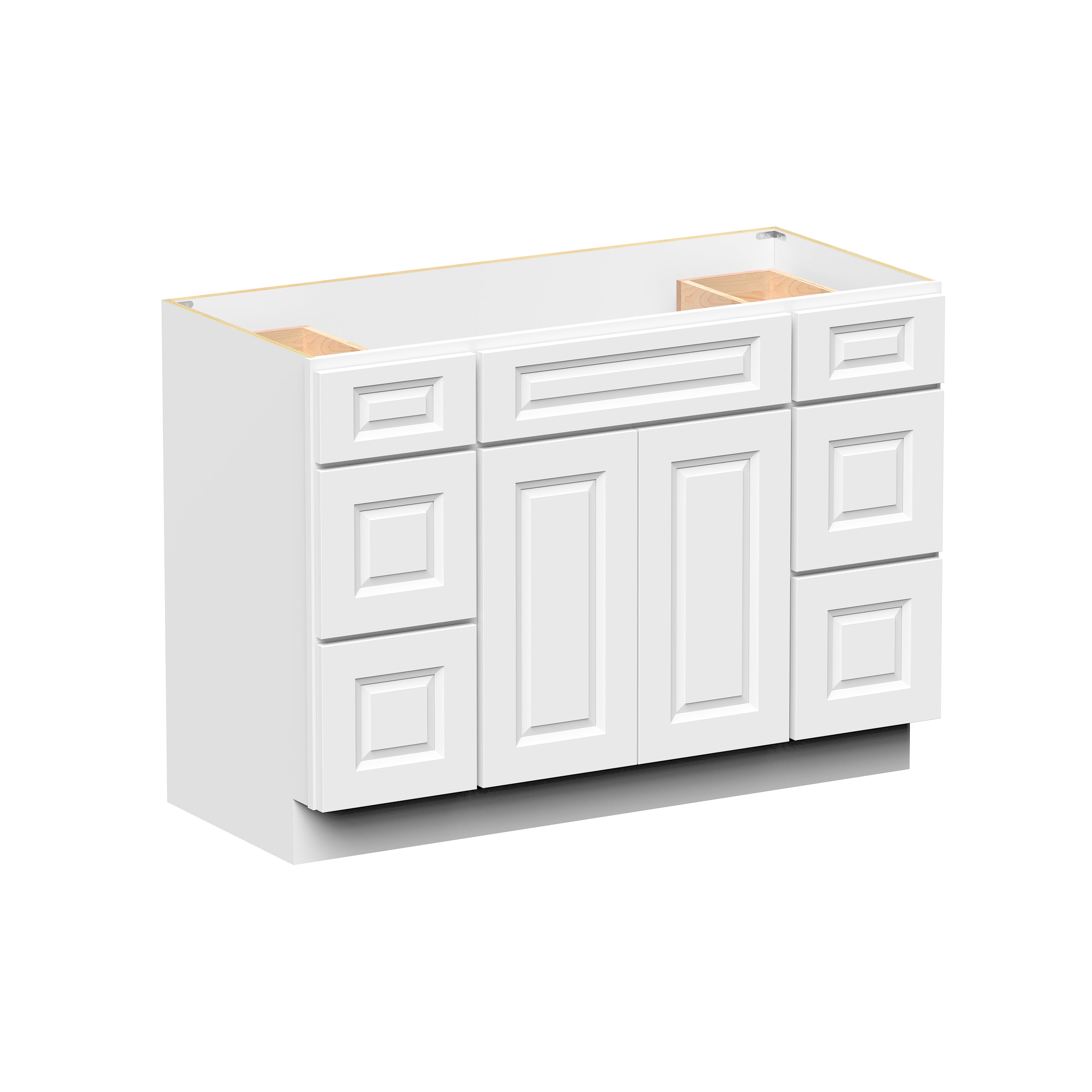 Glacier White RTA 48"W x 21"D x 34.5"H Vanity Base Cabinet with 2 Doors and 6 Drawers