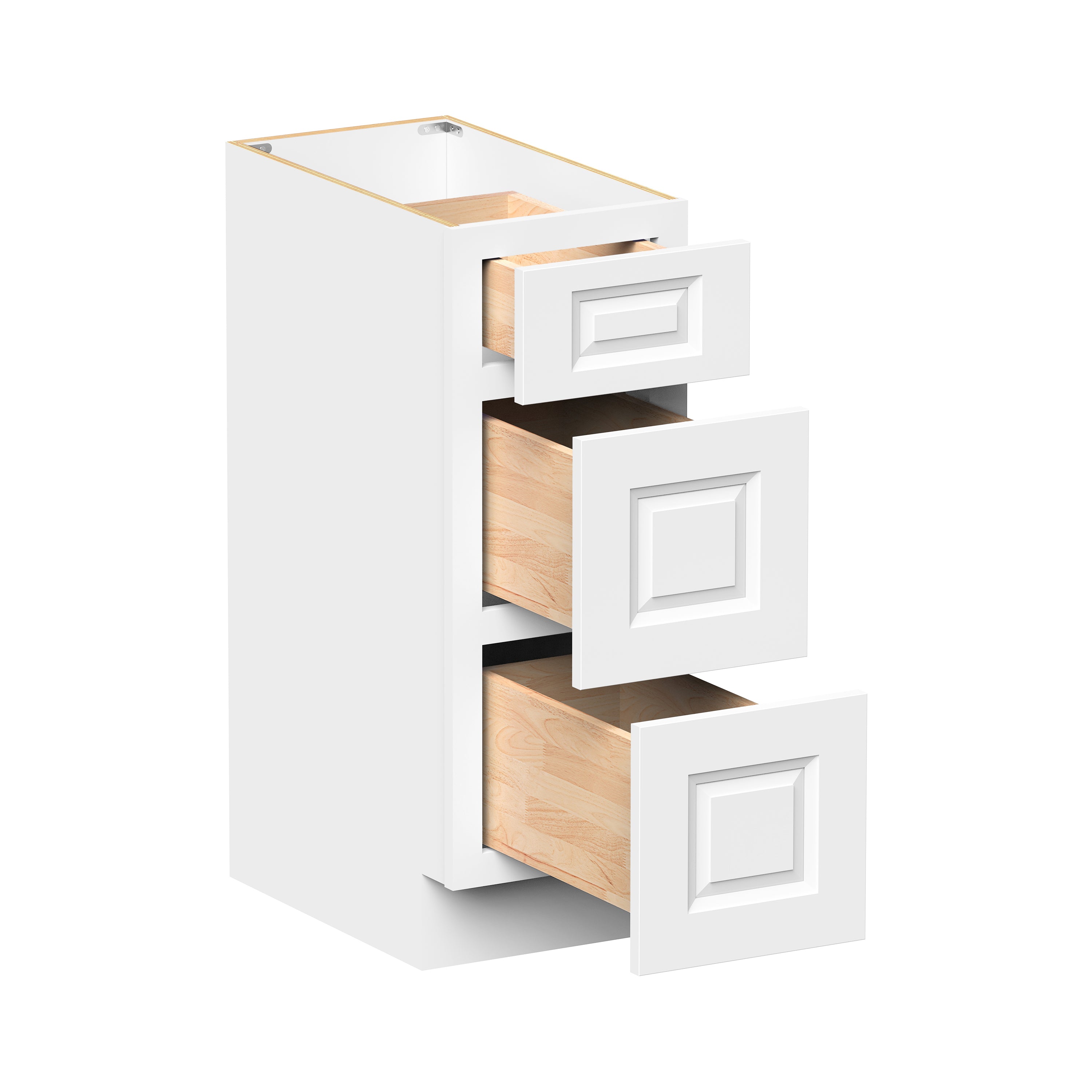 Glacier White RTA 12"-24"W x 21"D x 34.5"H Vanity Drawer Base Cabinet with 3 Drawers