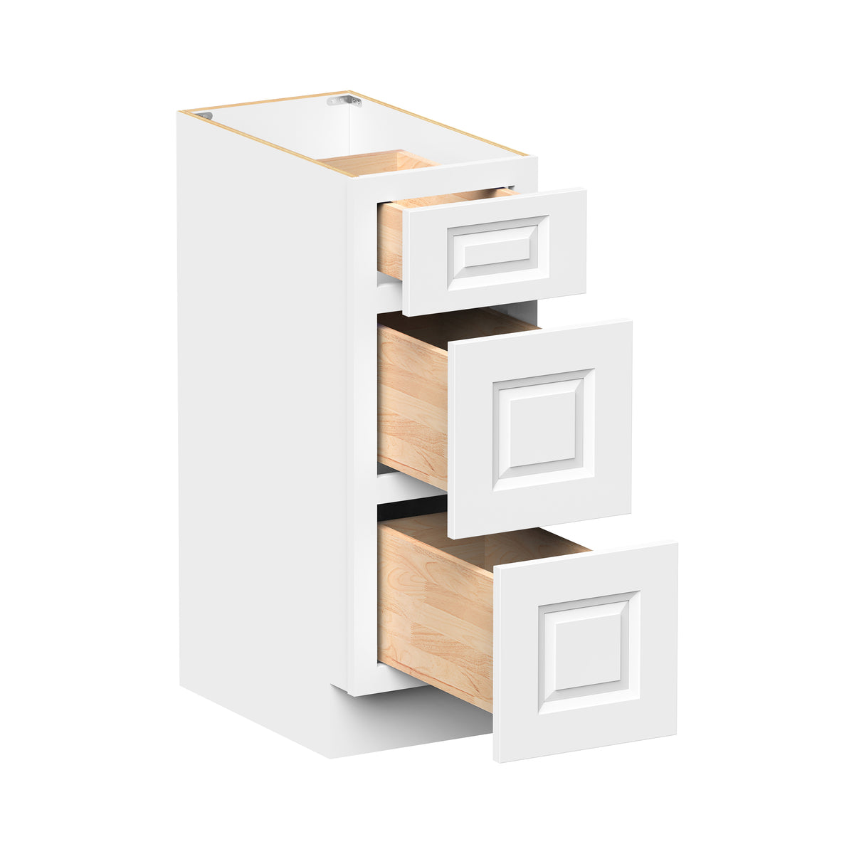 Glacier White RTA 12"-24"W x 21"D x 34.5"H Vanity Drawer Base Cabinet with 3 Drawers