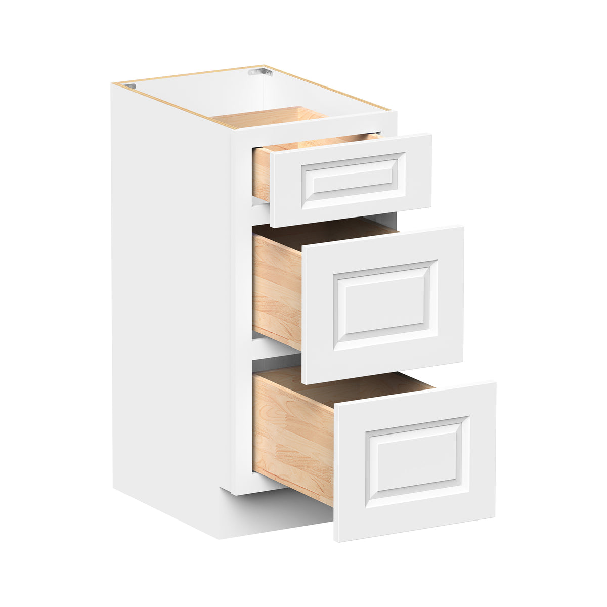 Glacier White RTA 12"-24"W x 21"D x 34.5"H Vanity Drawer Base Cabinet with 3 Drawers