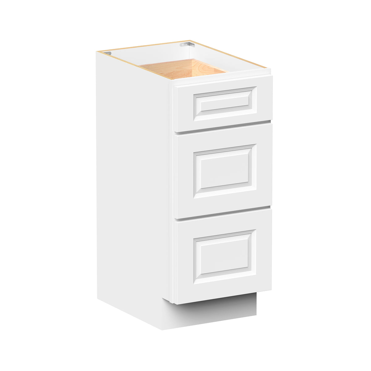 Glacier White RTA 12"-24"W x 21"D x 34.5"H Vanity Drawer Base Cabinet with 3 Drawers
