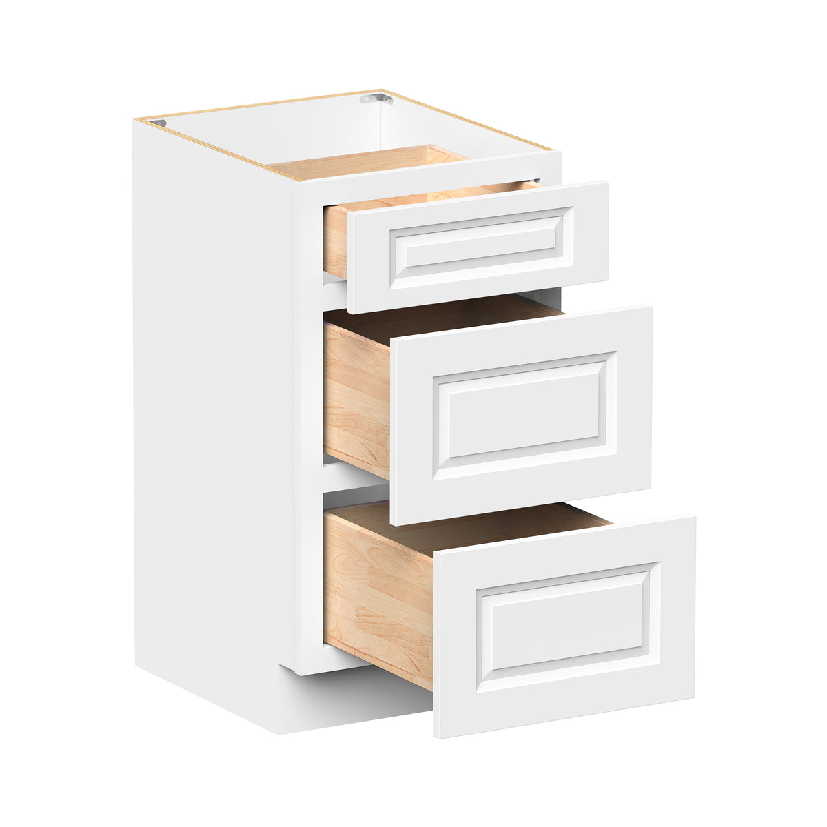Glacier White RTA 12"-24"W x 21"D x 34.5"H Vanity Drawer Base Cabinet with 3 Drawers