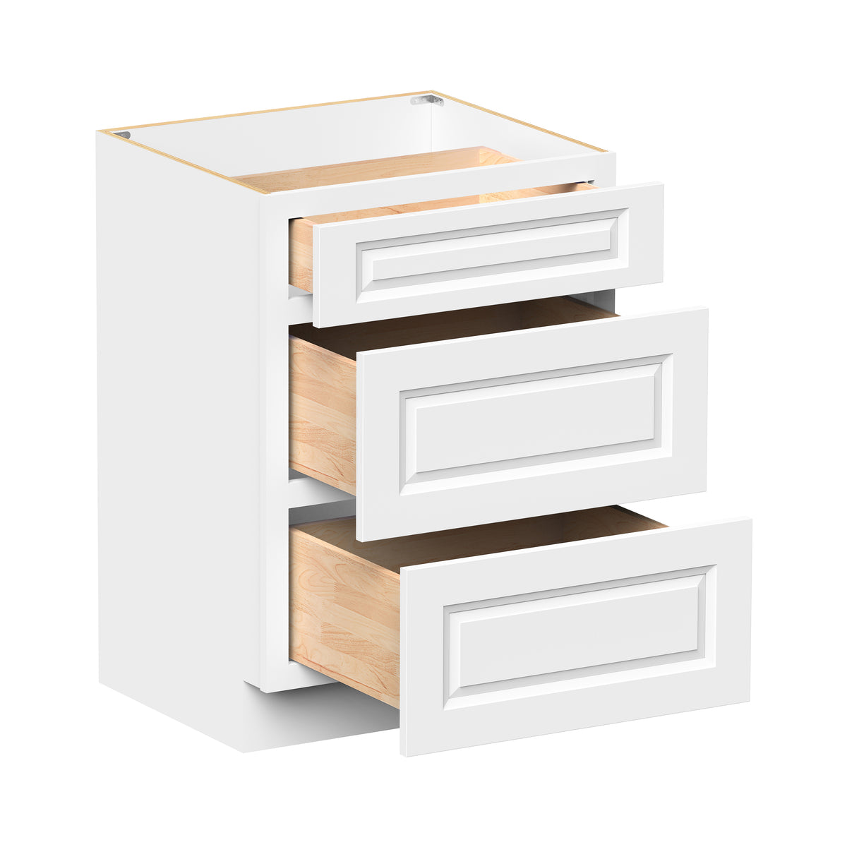 Glacier White RTA 12"-24"W x 21"D x 34.5"H Vanity Drawer Base Cabinet with 3 Drawers