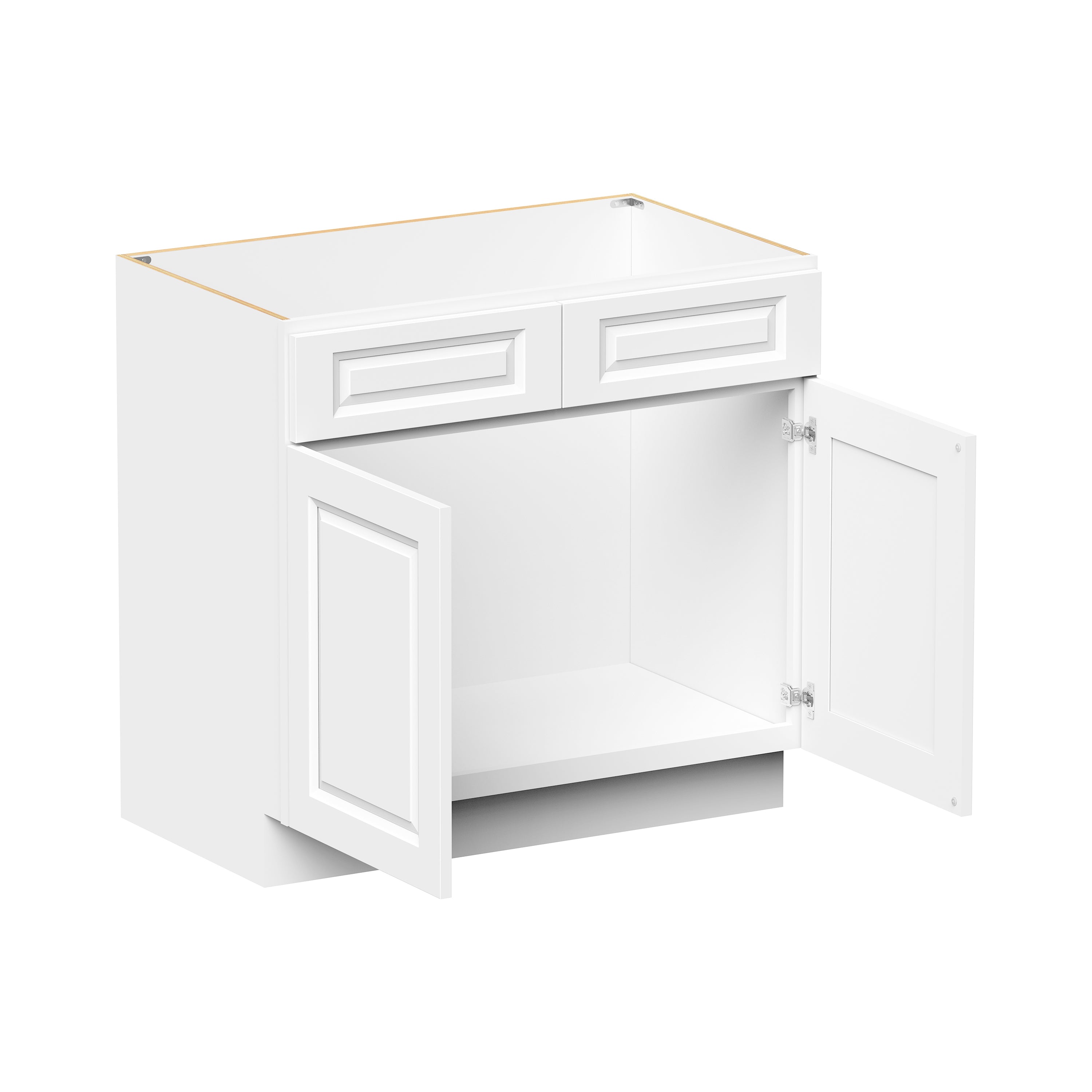 Glacier White RTA 36"W x 21"D x 34.5"H Vanity Base Cabinet with 2 Doors and 1 False Drawer