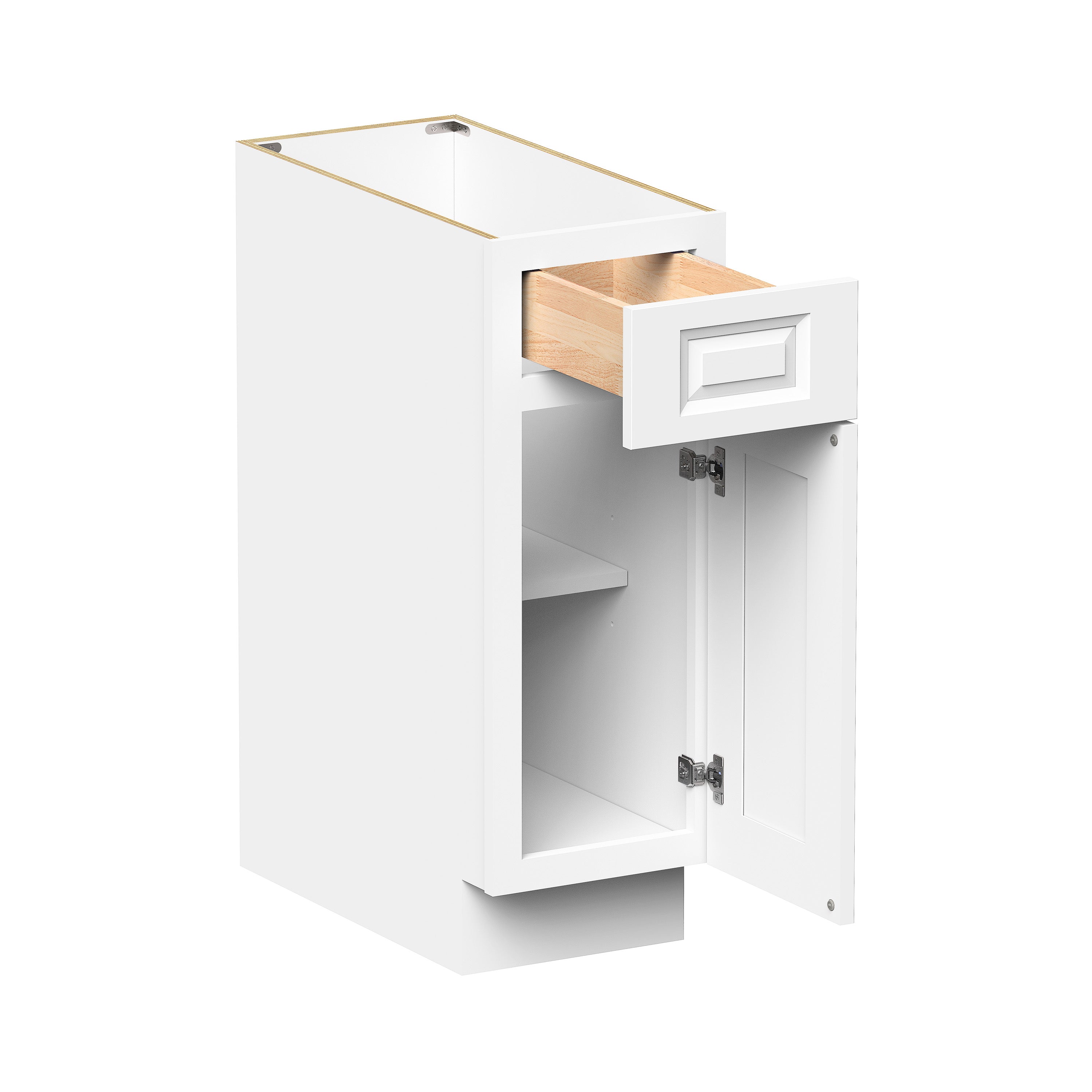 Glacier White RTA 12"-21"W x 24"D x 34.5"H Standard Base Cabinets With 1 Door, 1 Drawer & 1 Shelf